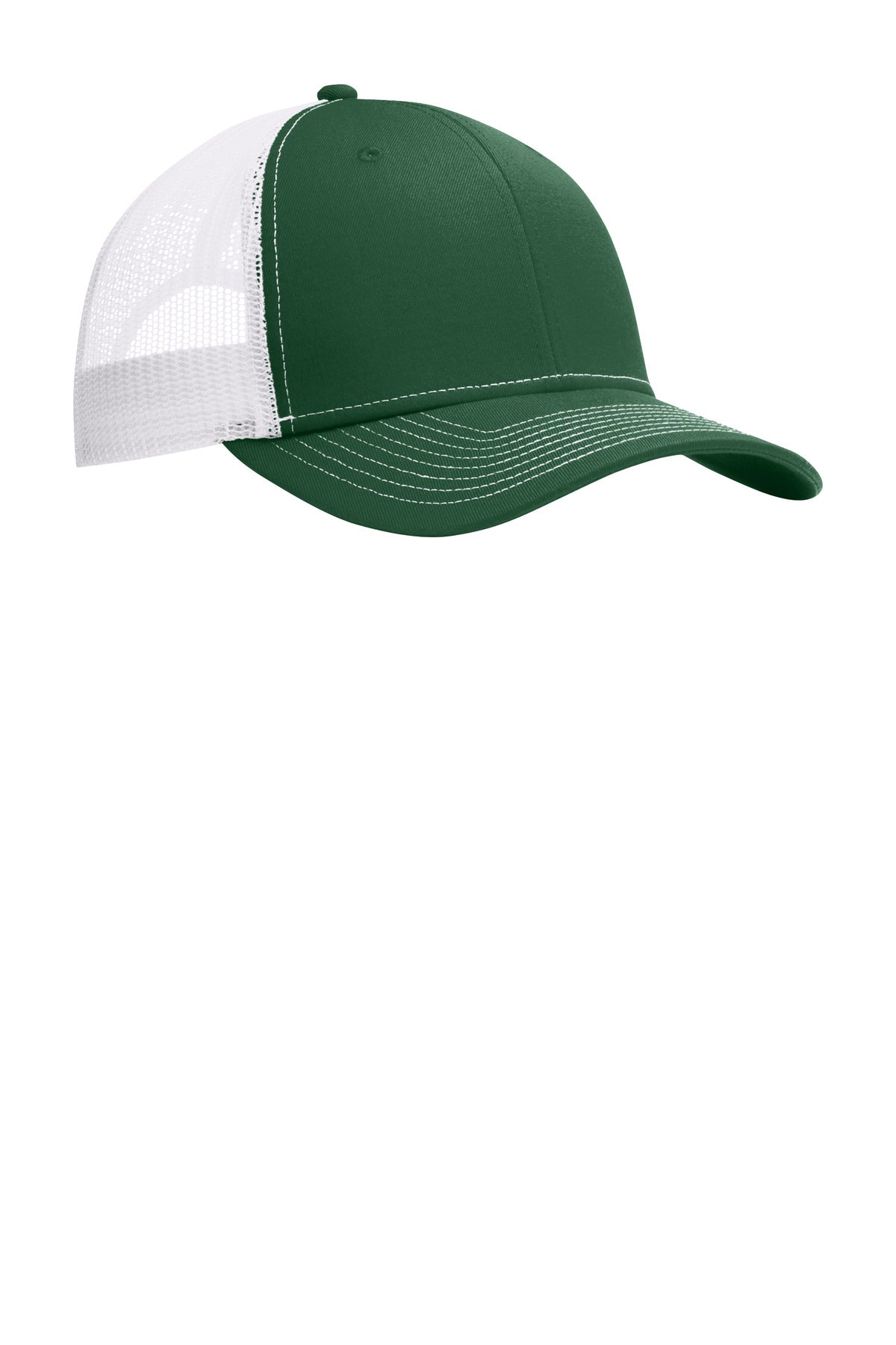 Front View of FrGn/White Port Authority Snapback Trucker Cap. C112