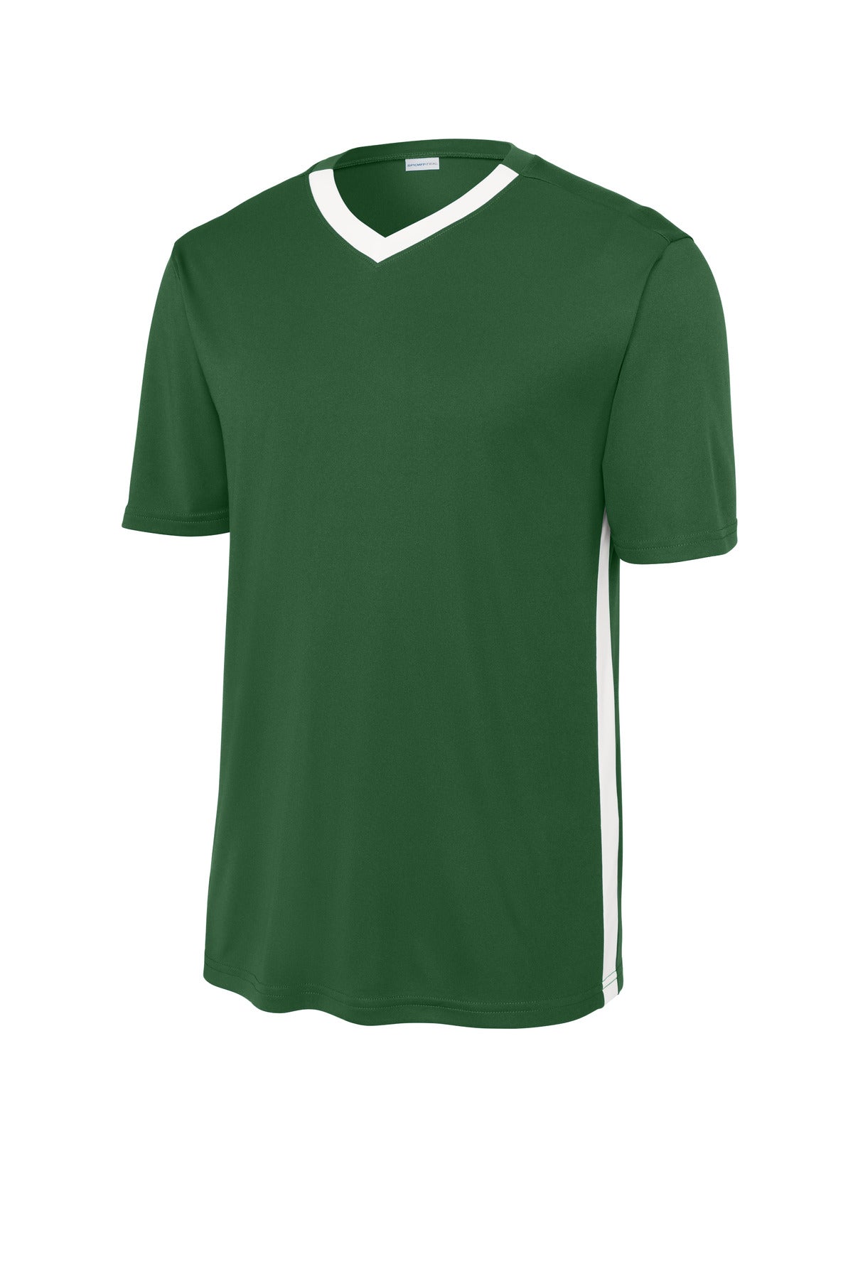 Front View of FrGn/White Sport-Tek Competitor United V-Neck ST101