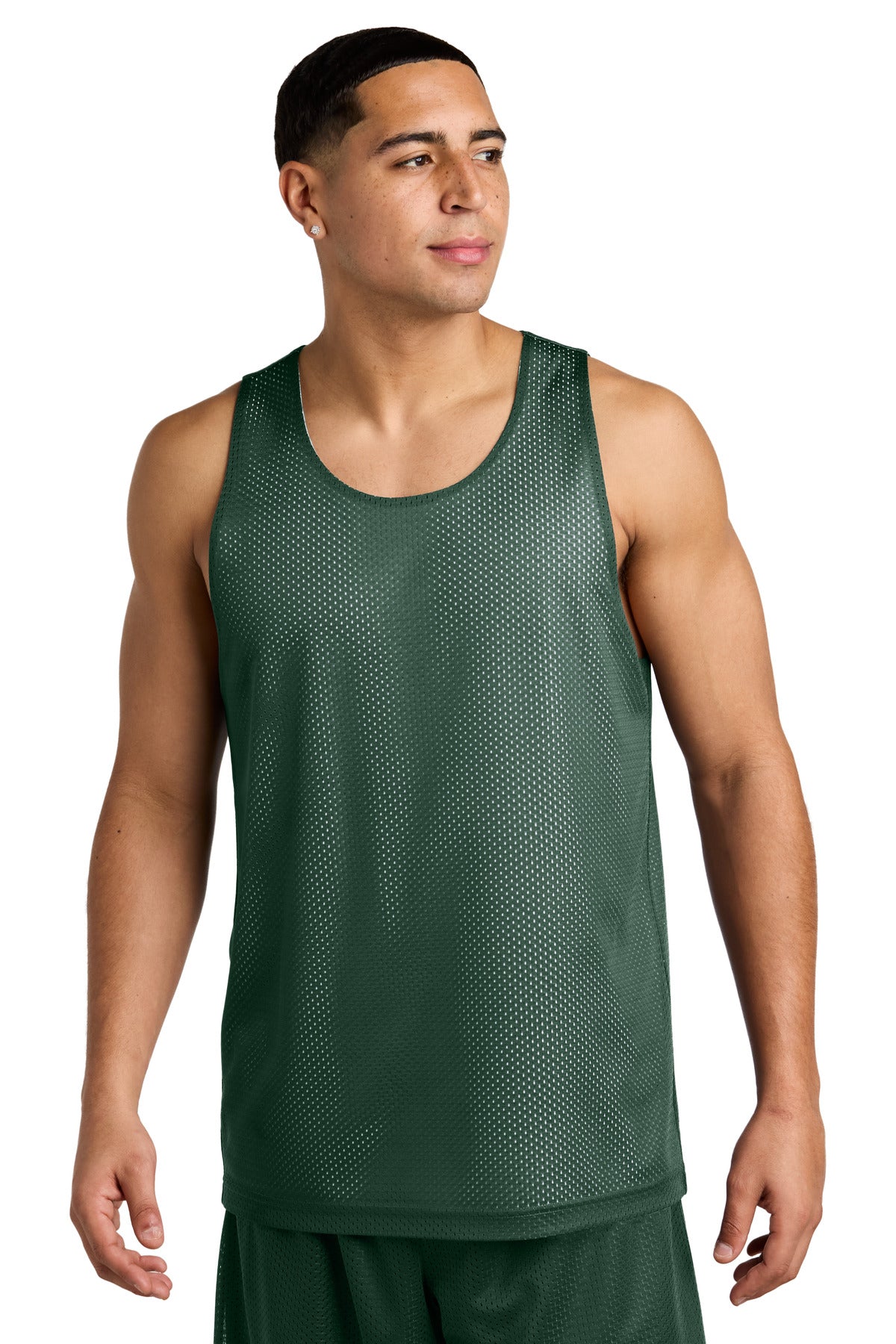 Front View of FrGn/White Sport-Tek PosiCharge Reversible Mesh Tank ST5000