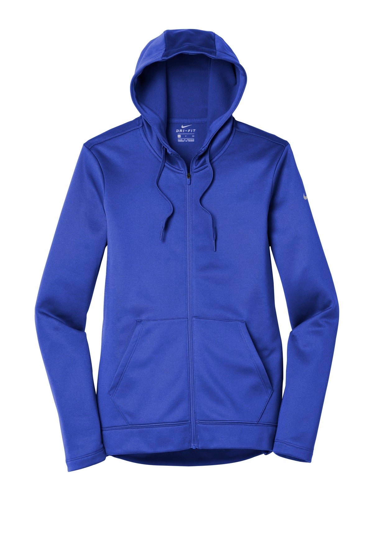 Front View of Game Royal Nike Women's Therma-FIT Full-Zip Fleece Hoodie. NKAH6264