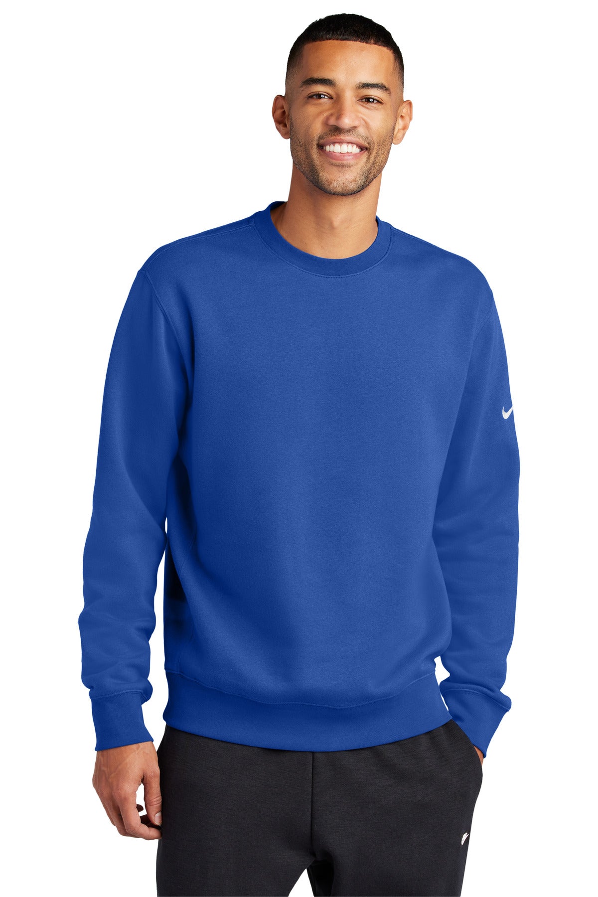 Front View of GameRoyal Nike Club Fleece Sleeve Swoosh Crew NKFD9863