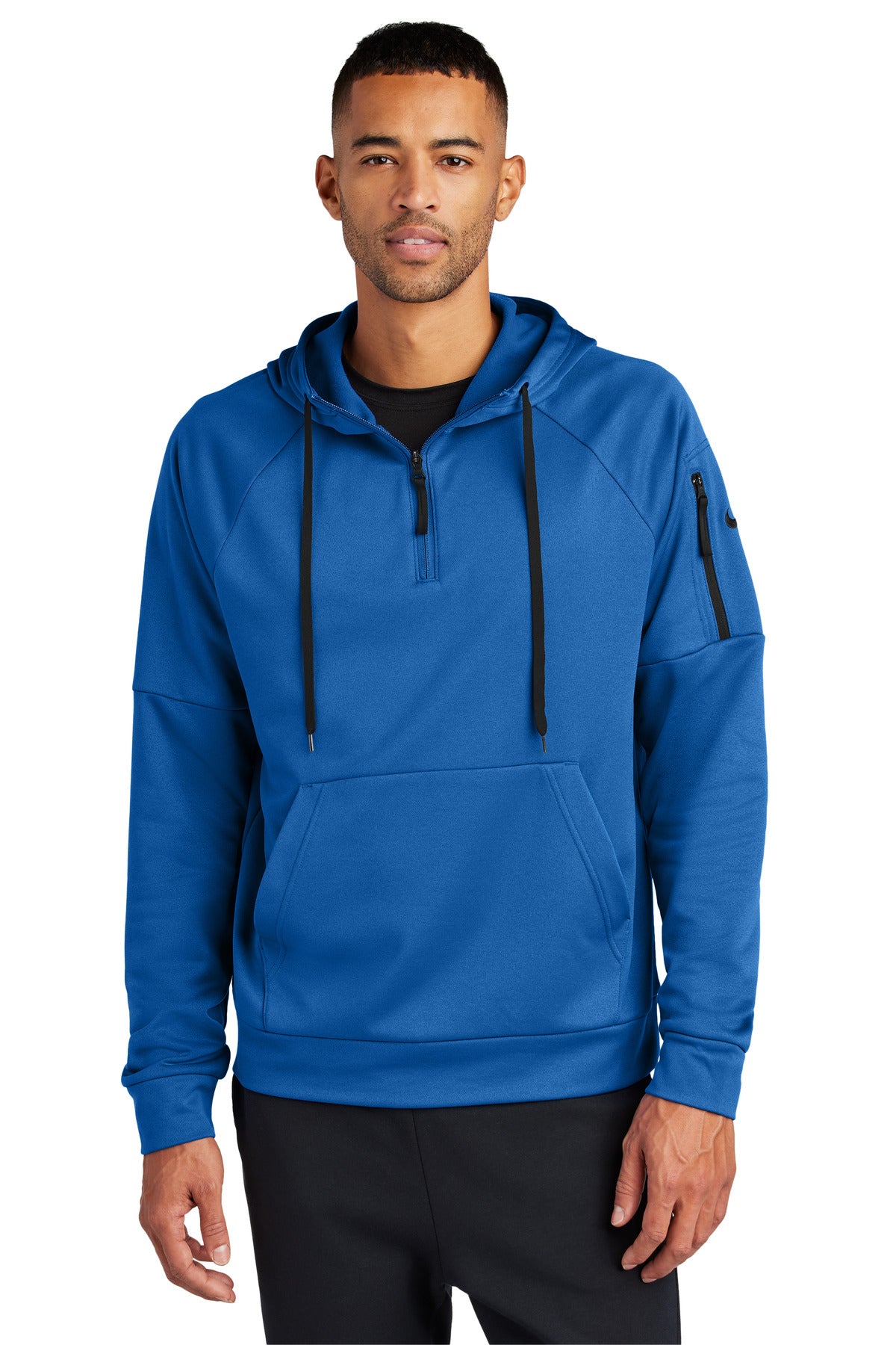 Front View of GameRoyal Nike Therma-FIT Pocket 1/4-Zip Fleece Hoodie NKFD9742