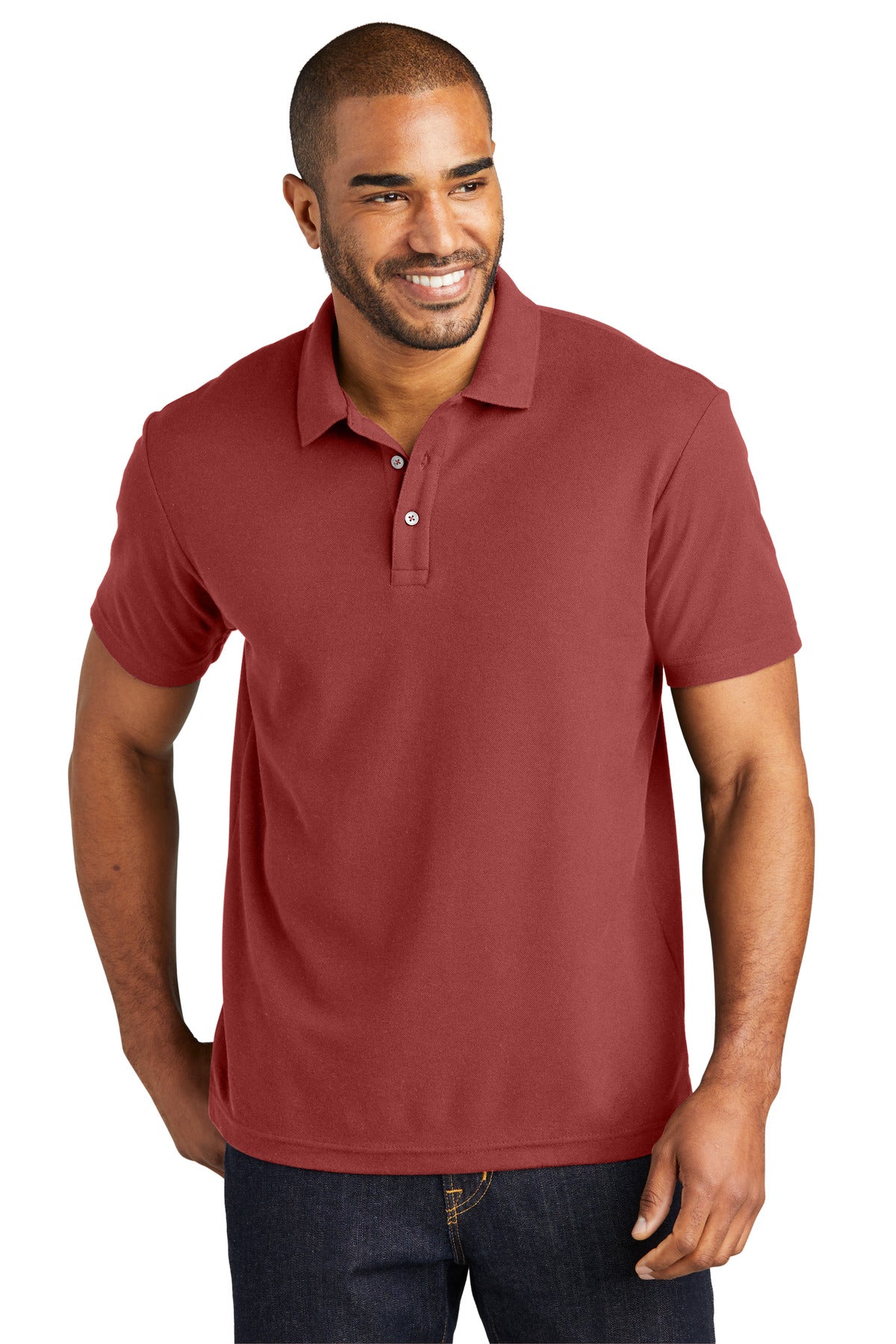 Front View of Garnet Port Authority C-FREE Cotton Blend Pique Polo K867