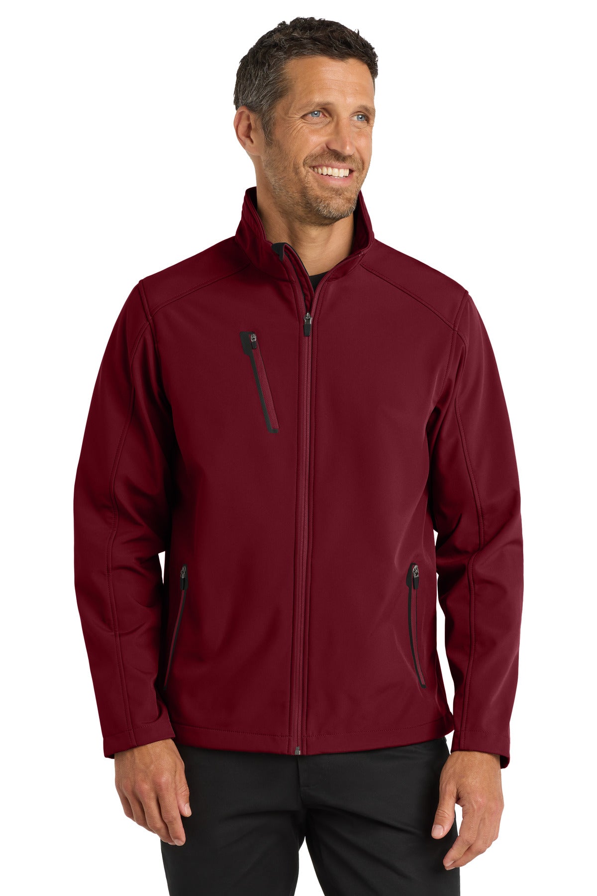 Front View of Garnet Port Authority Welded Soft Shell Jacket. J324