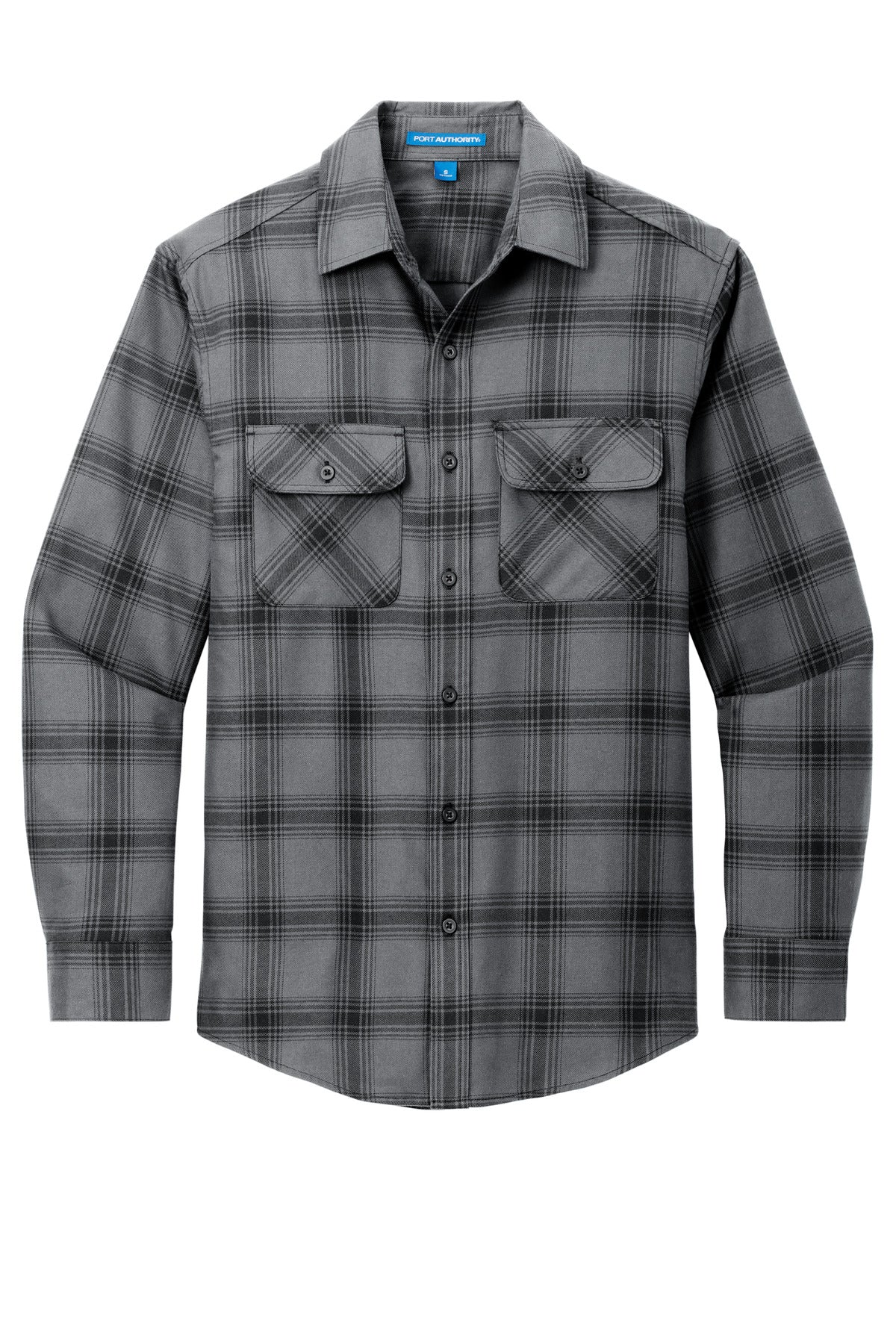 Front View of G/BkOpnPld Port Authority Plaid Flannel Shirt. W668