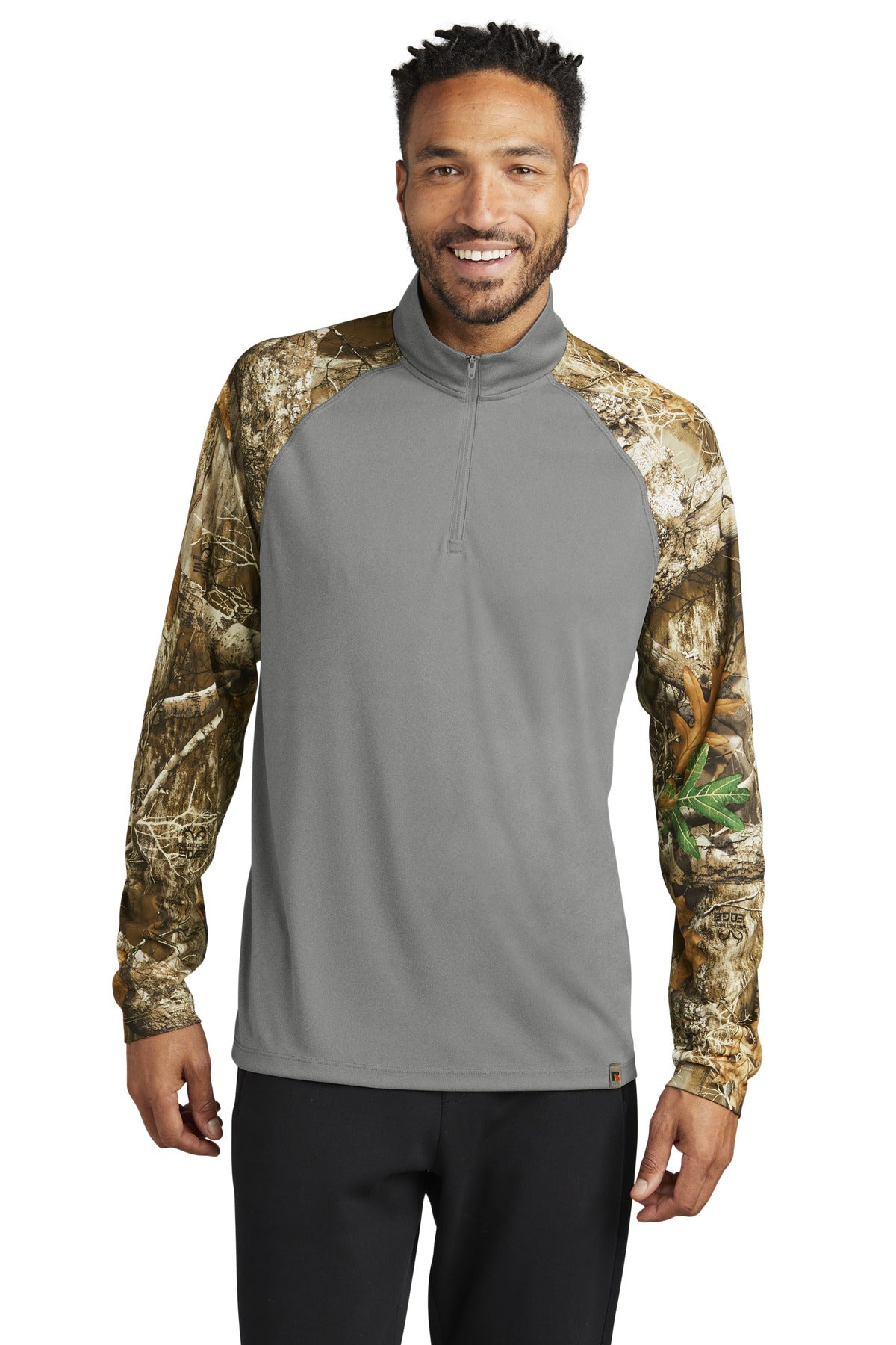 Front View of GConH/RTEd Russell Outdoors Realtree Colorblock Performance 1/4-Zip RU152