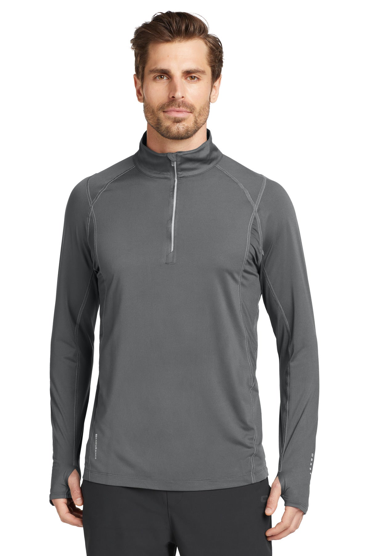 Front View of Gear Grey OGIO Nexus 1/4-Zip Pullover. OE335