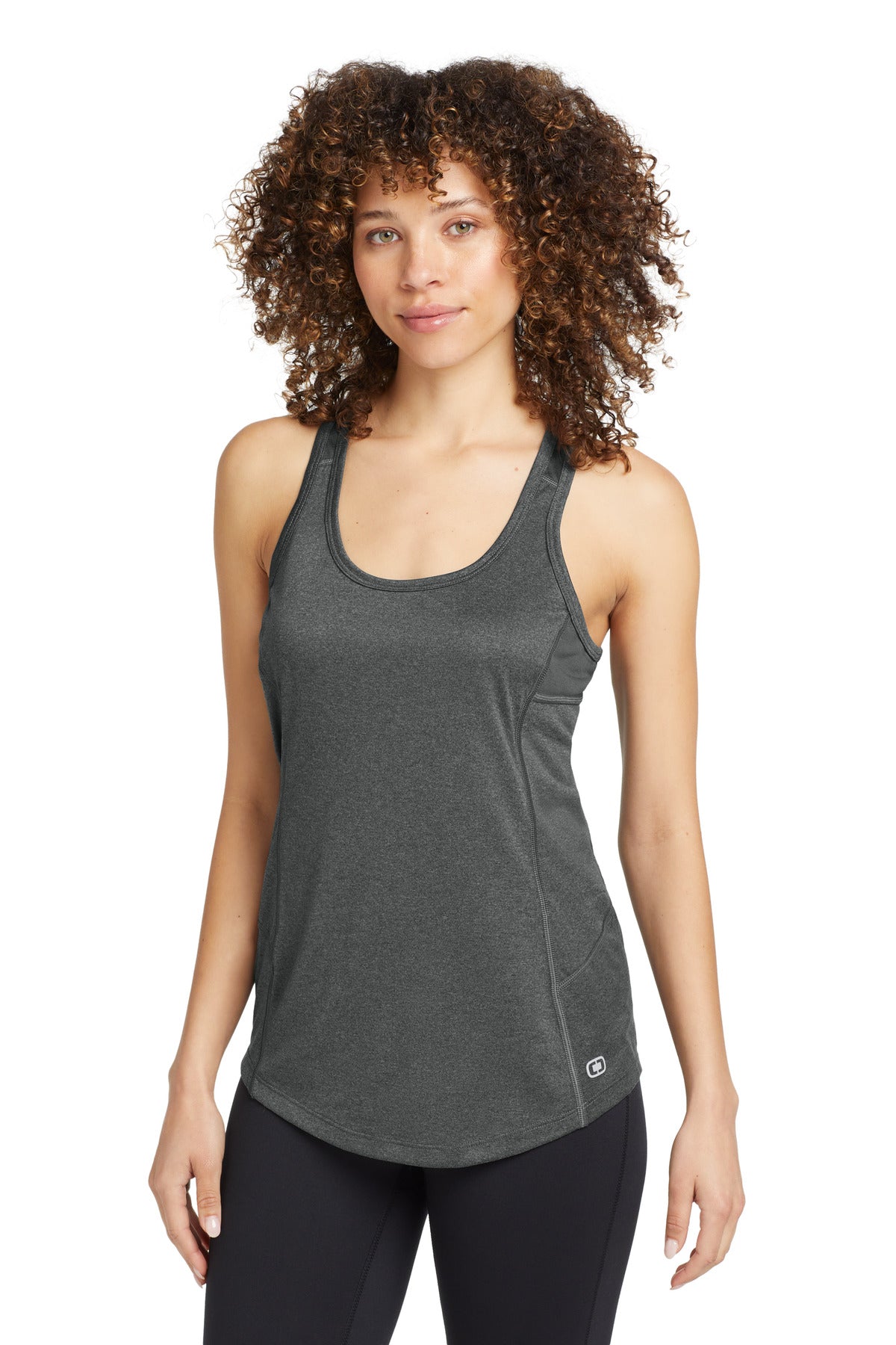 Front View of Gear Grey OGIO Women's Racerback Pulse Tank. LOE322