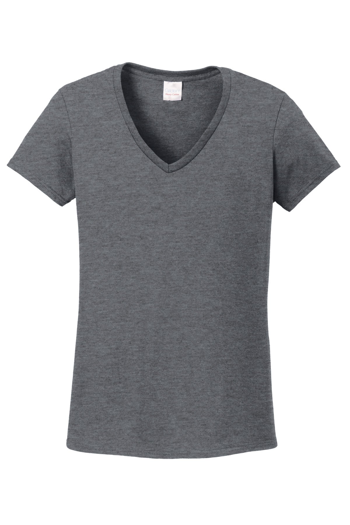 Front View of GphHeather Gildan Women's Heavy Cotton 100% Cotton V-Neck T-Shirt. 5V00L