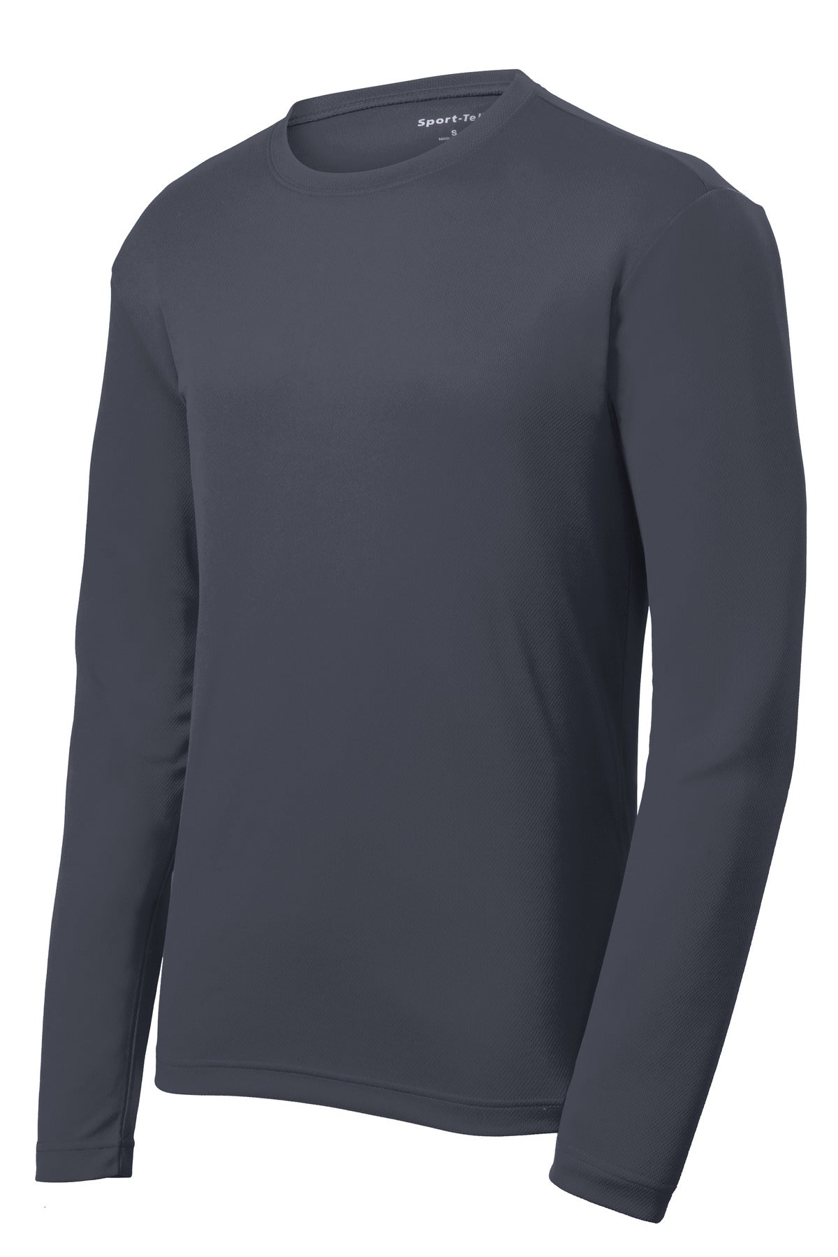 Front View of Graphite Grey Sport-Tek PosiCharge RacerMesh Long Sleeve Tee. ST340LS