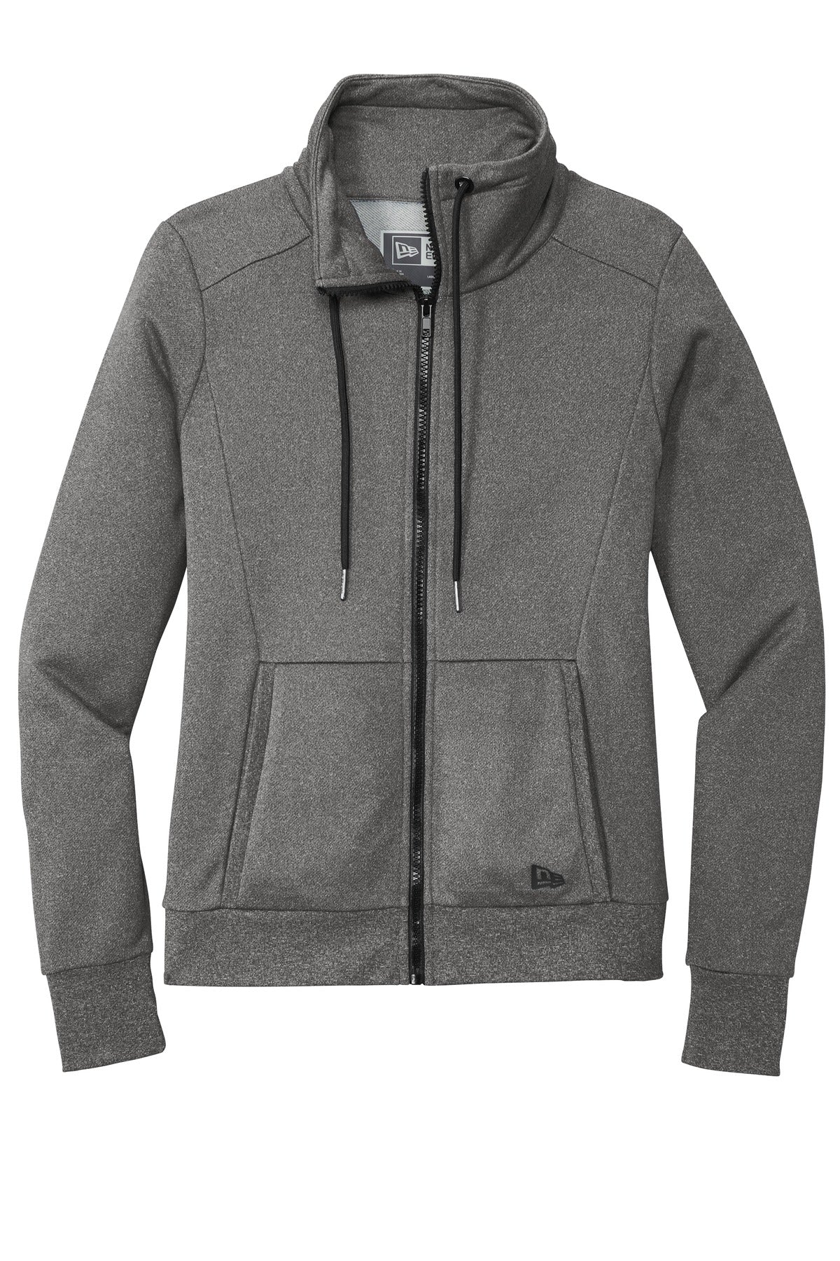 Front View of Graphite Hthr New Era Women's Performance Terry Full-Zip Cowl LNEA530
