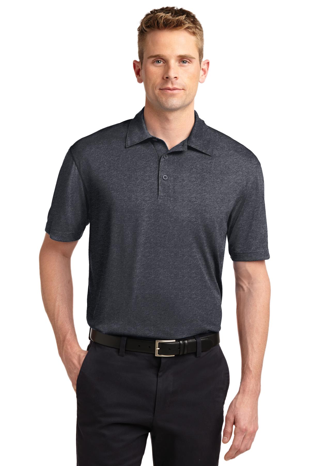Front View of Graphite Hthr Sport-Tek Heather Contender Polo. ST660