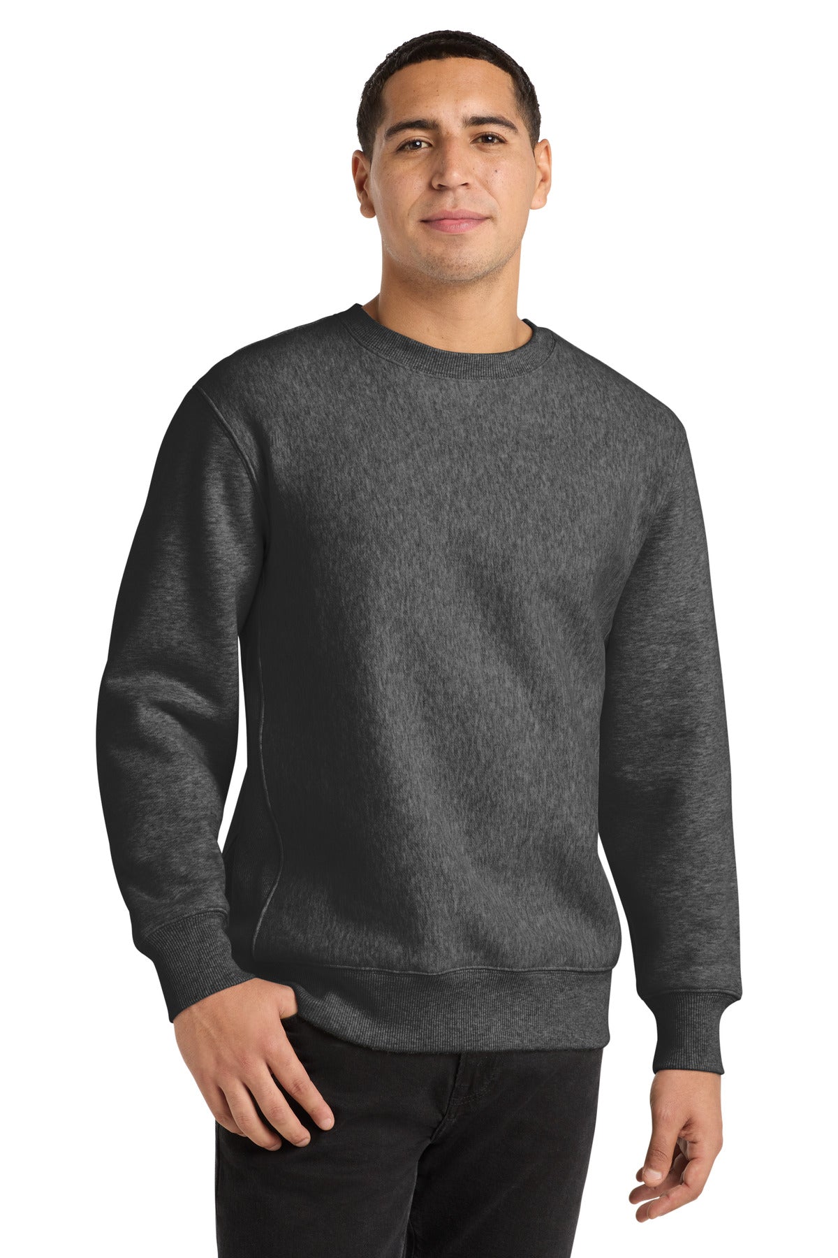 Front View of Graphite Hthr Sport-Tek Super Heavyweight Crewneck Sweatshirt. F280