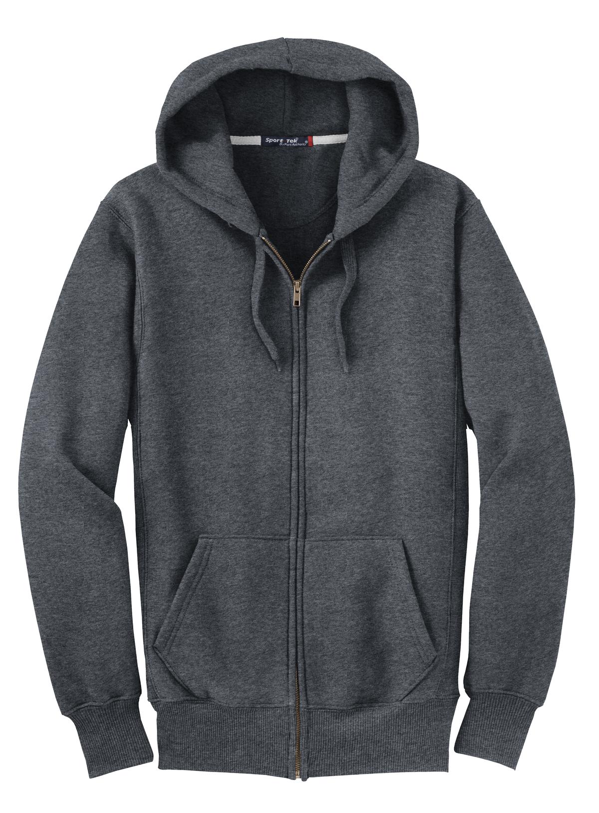 Front View of Graphite Hthr Sport-Tek Super Heavyweight Full-Zip Hooded Sweatshirt. F282