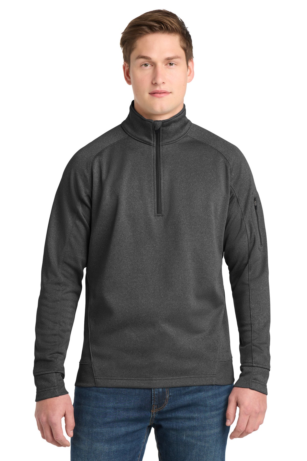 Front View of Graphite Hthr Sport-Tek Tech Fleece 1/4-Zip Pullover. F247