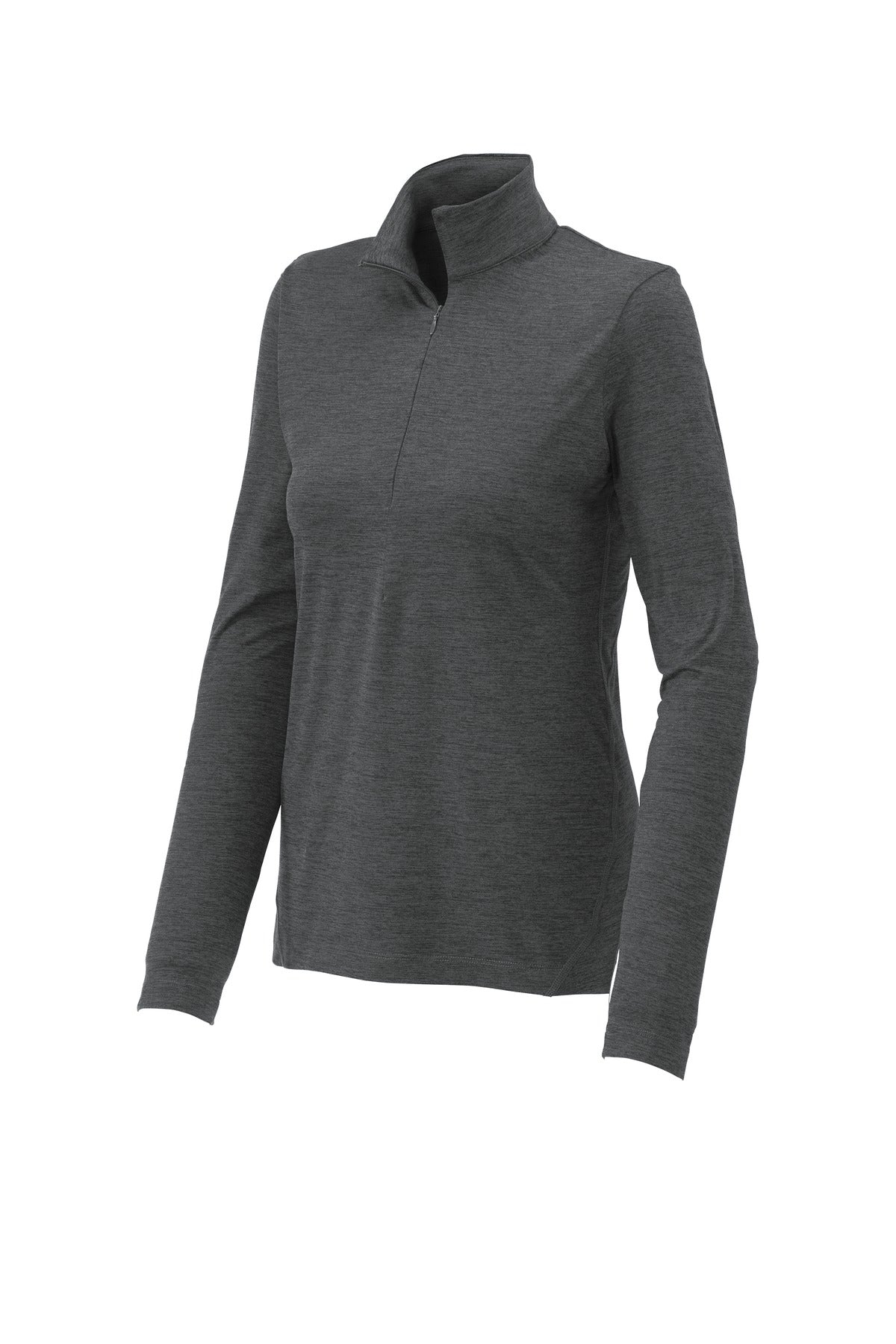 Front View of Graphite Hthr Sport-Tek Women's Exchange 1.5 Long Sleeve 1/2-Zip LST711