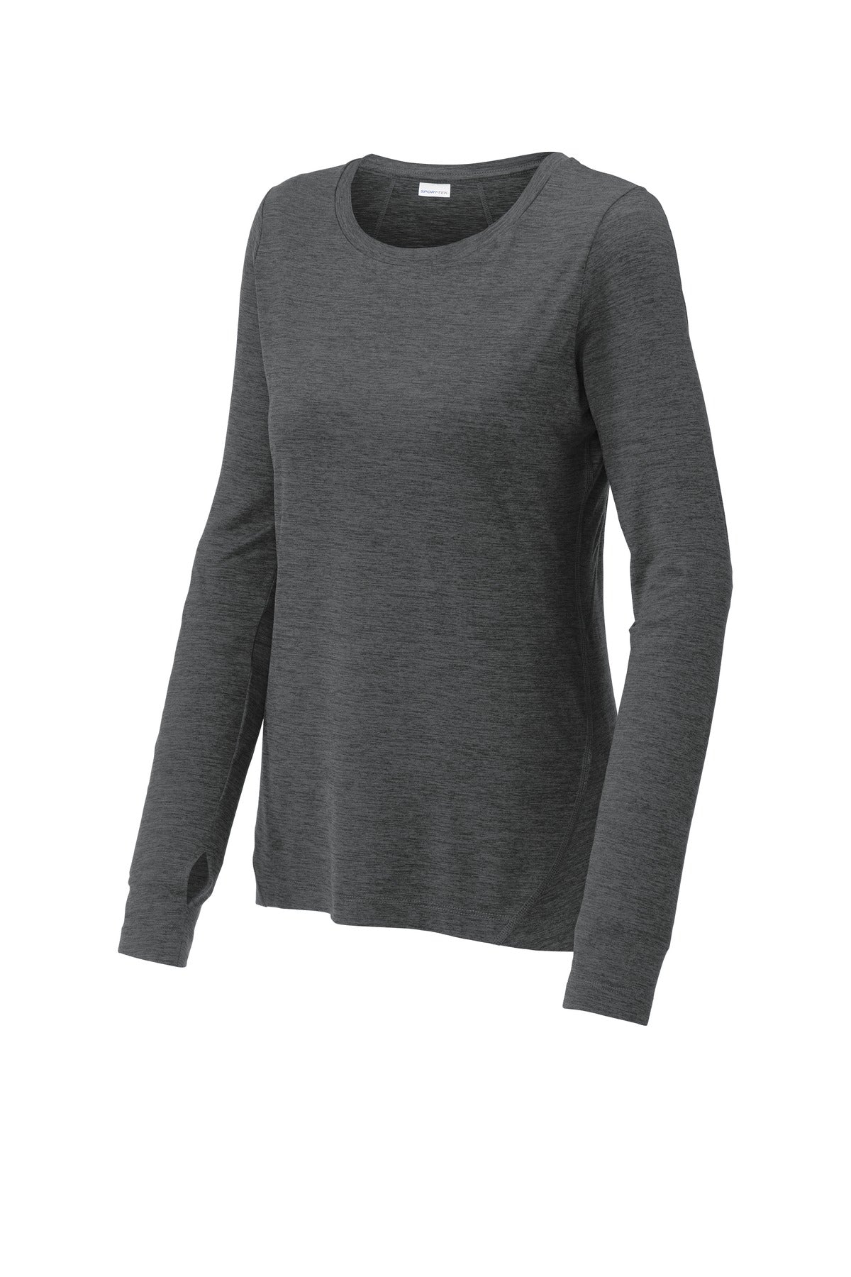 Front View of Graphite Hthr Sport-Tek Women's Exchange 1.5 Long Sleeve Crew LST710