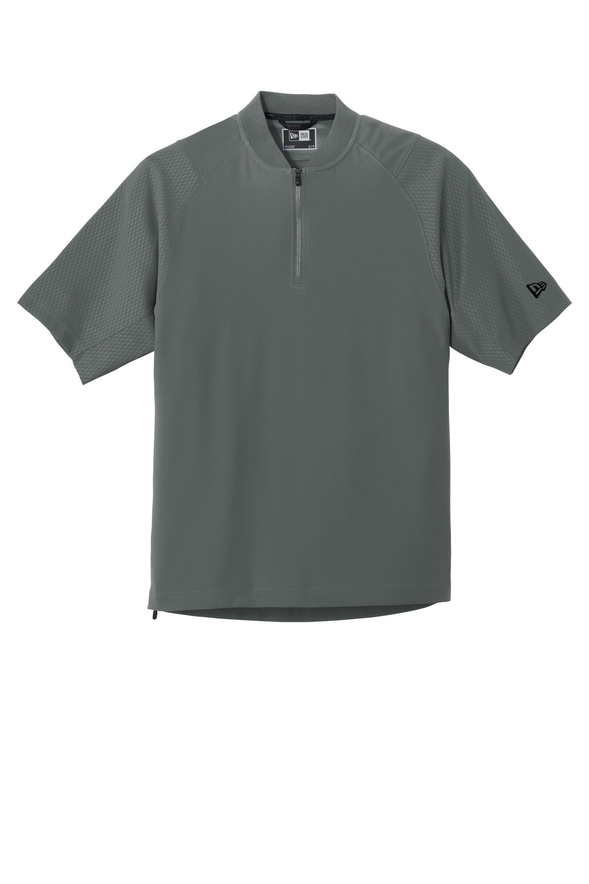 Front View of Graphite New Era Cage Short Sleeve 1/4-Zip Jacket. NEA600