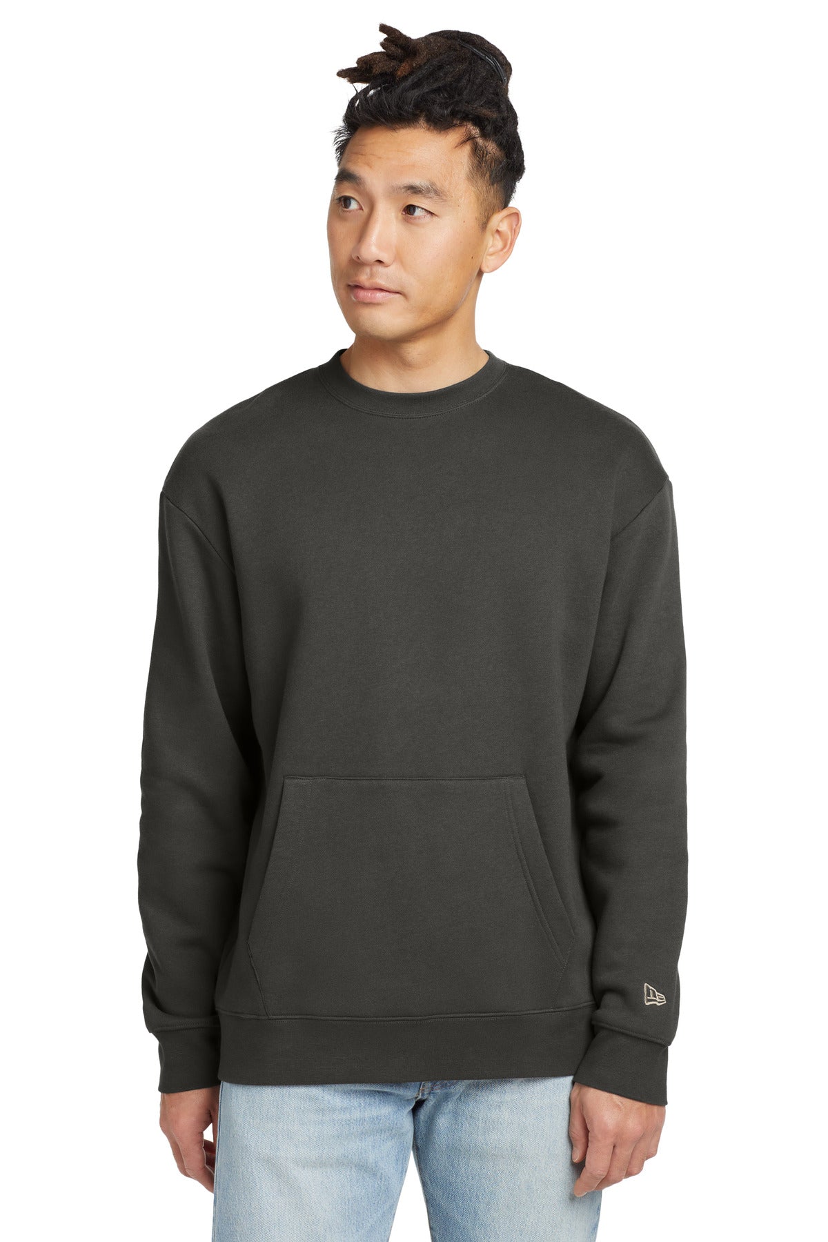 Front View of Graphite New Era Heritage Fleece Pocket Crew NEA527
