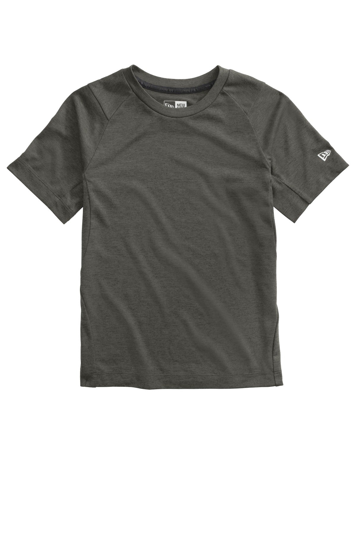 Front View of Graphite New Era Youth Series Performance Crew Tee. YNEA200