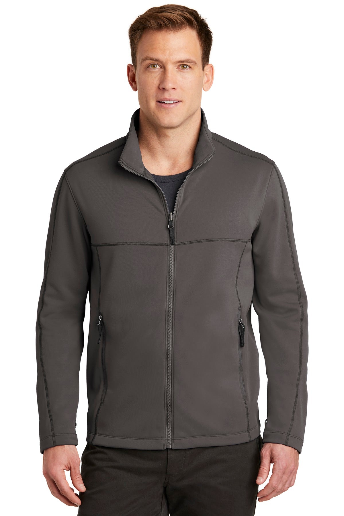 Front View of Graphite Port Authority Collective Smooth Fleece Jacket. F904