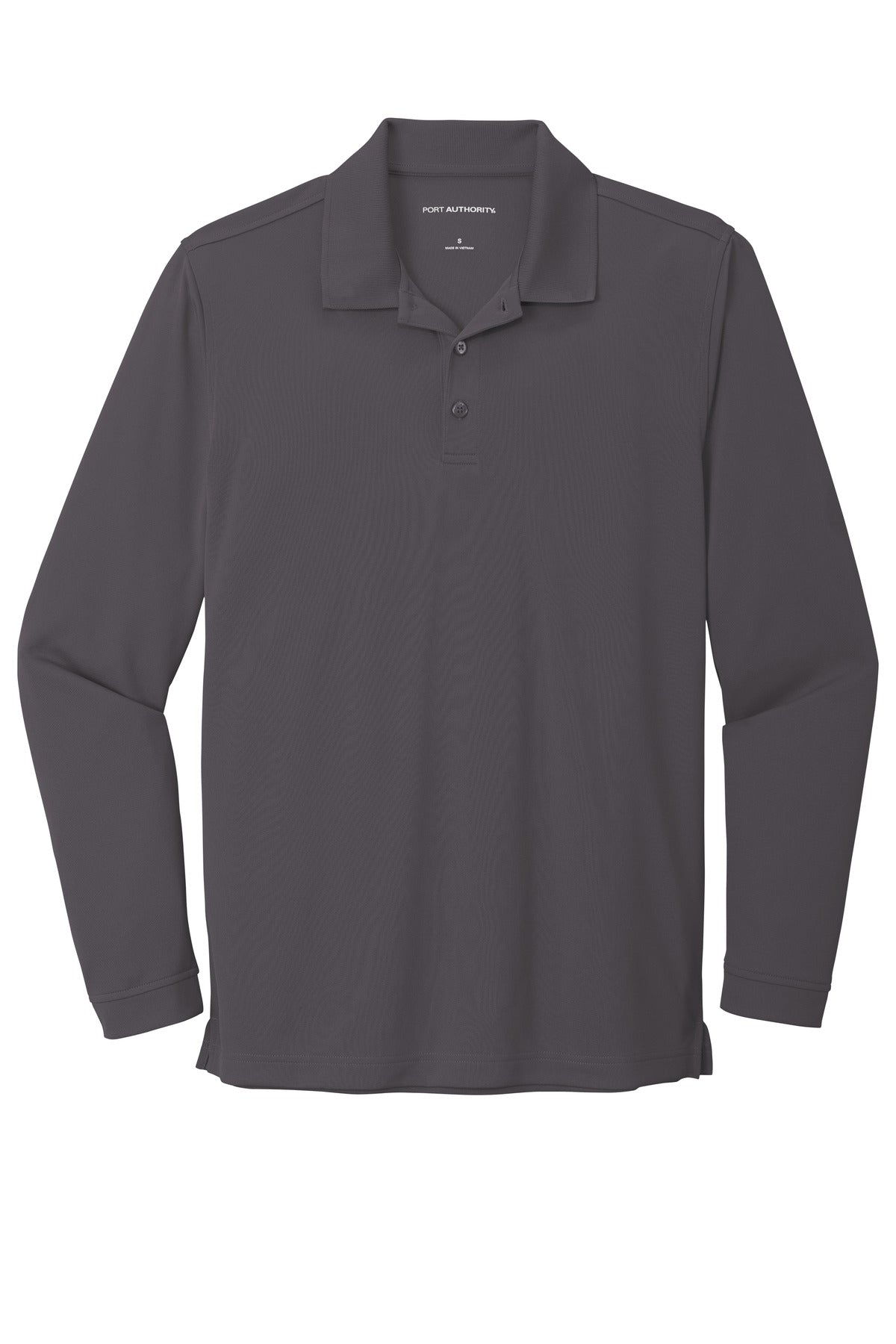 Front View of Graphite Port Authority Dry Zone UV Micro-Mesh Long Sleeve Polo K110LS