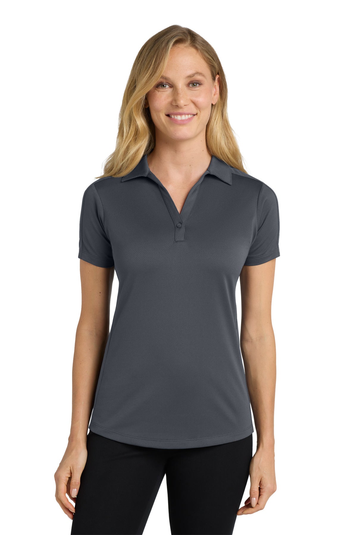 Front View of Graphite Port Authority Women's Diamond Jacquard Polo. L569