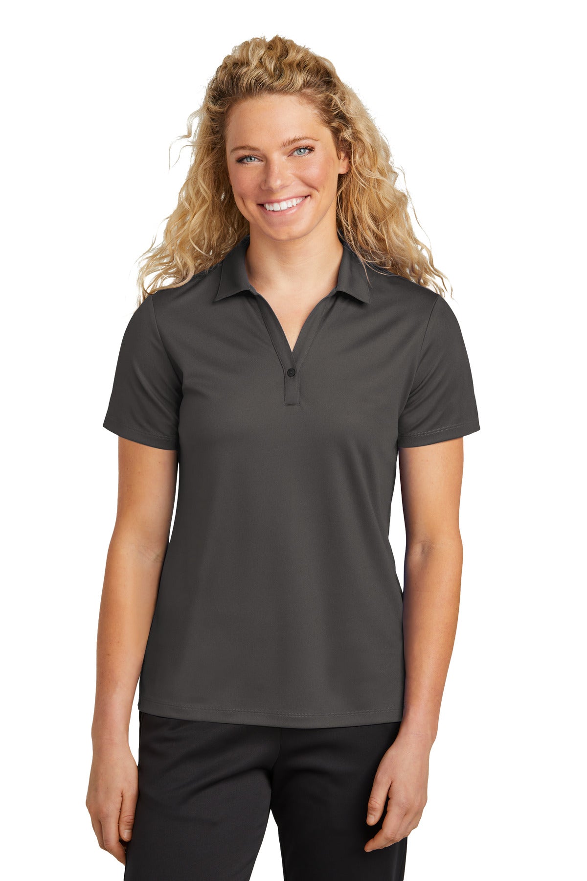 Front View of Graphite Sport-Tek Women's UV Micropique Polo LST740