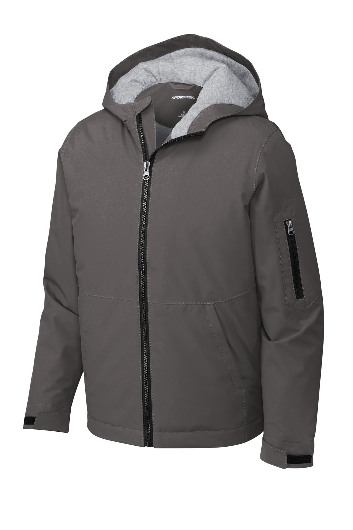 Front View of Graphite Sport-Tek Youth Waterproof Insulated Jacket YST56