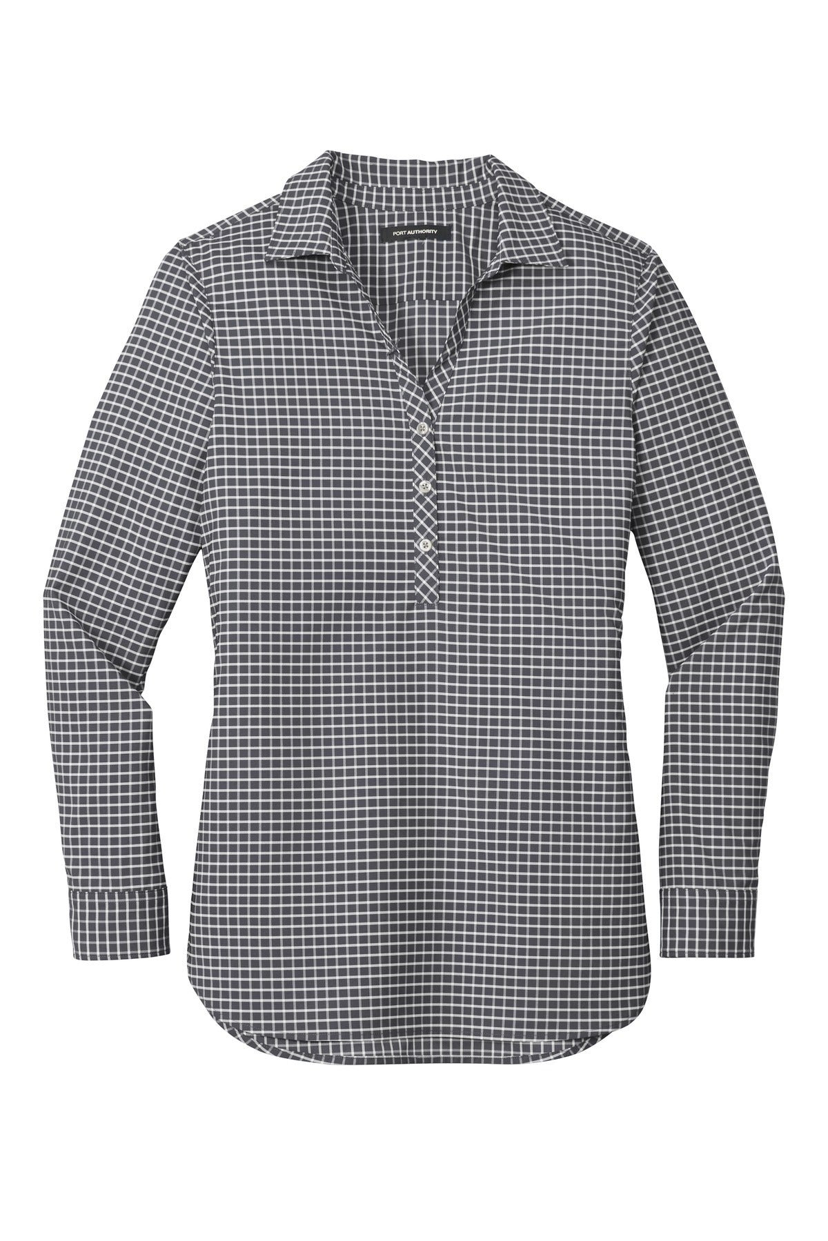 Front View of Graphite/White Port Authority Ladies City Stretch Tunic LW680