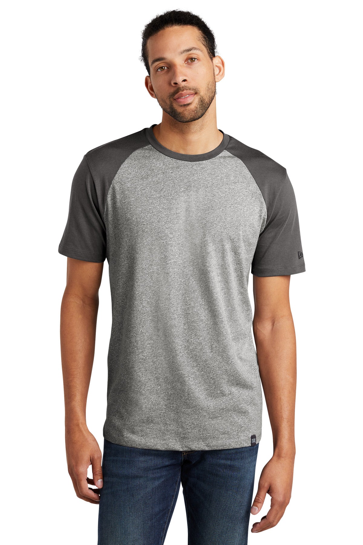 Front View of Graph/Lt Gr Tw New Era Heritage Blend Varsity Tee. NEA107