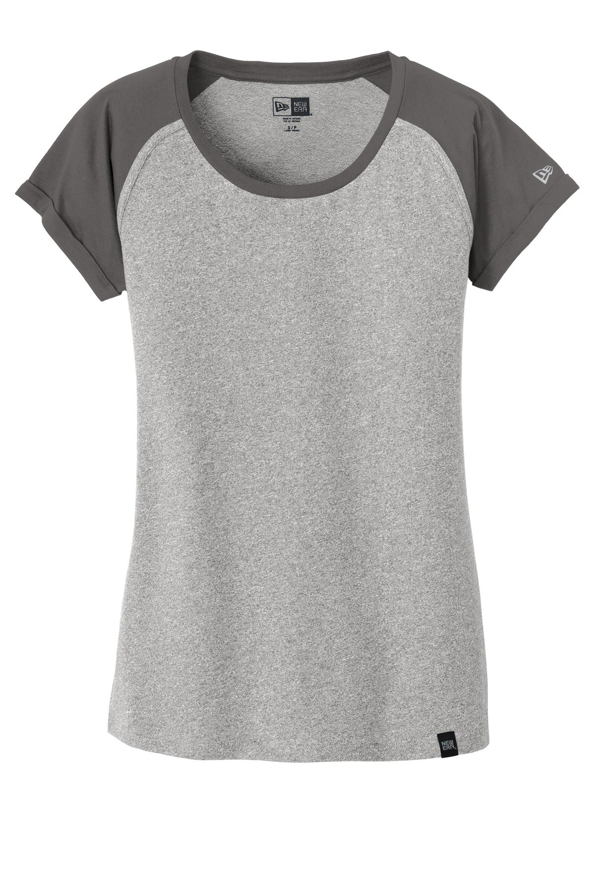 Front View of Graph/Lt Gr Tw New Era Women's Heritage Blend Varsity Tee. LNEA107