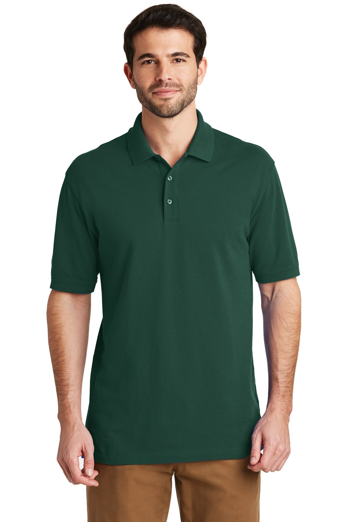 Front View of Green Glen Port Authority EZCotton Polo. K8000