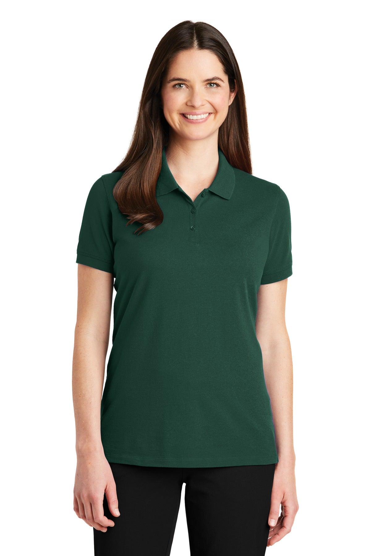 Front View of Green Glen Port Authority Women's EZCotton Polo. LK8000