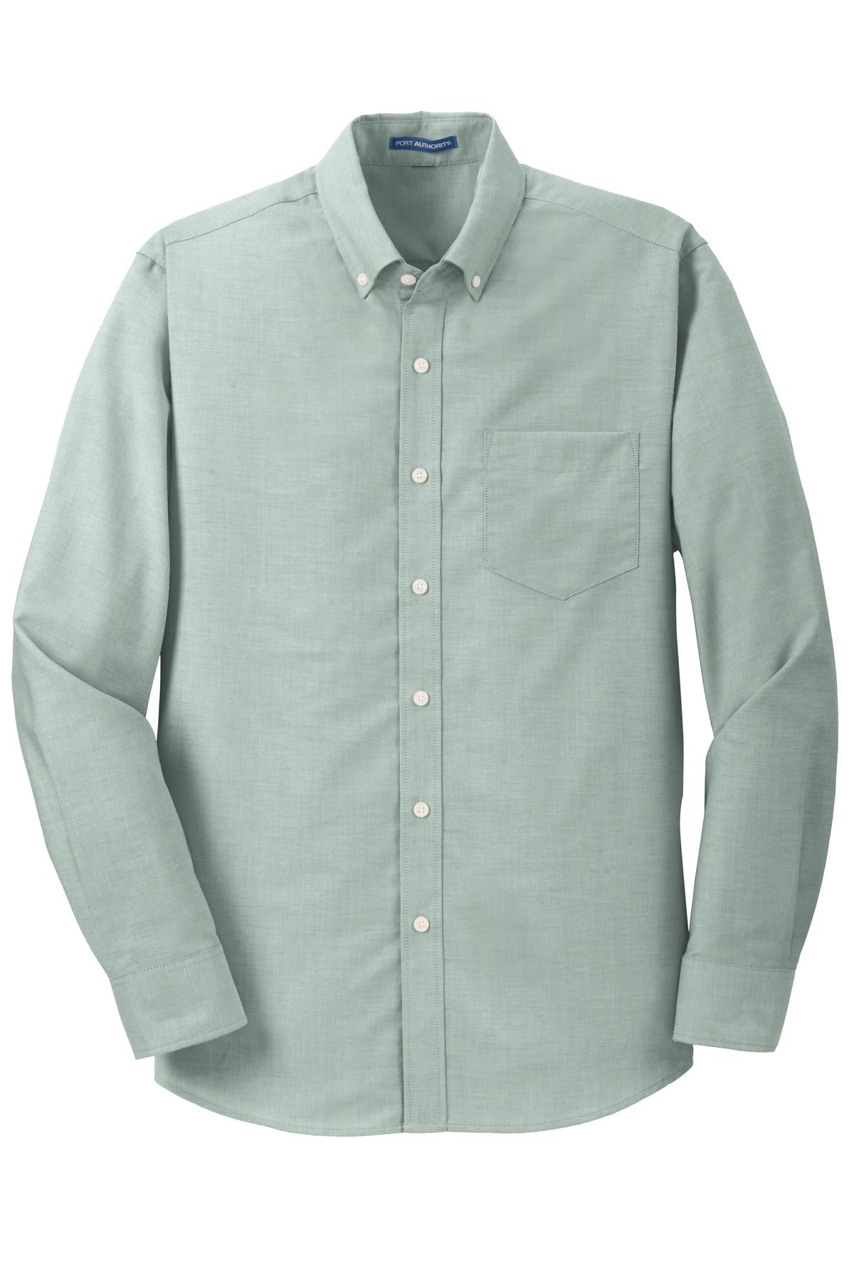 Front View of Green Port Authority SuperPro Oxford Shirt. S658