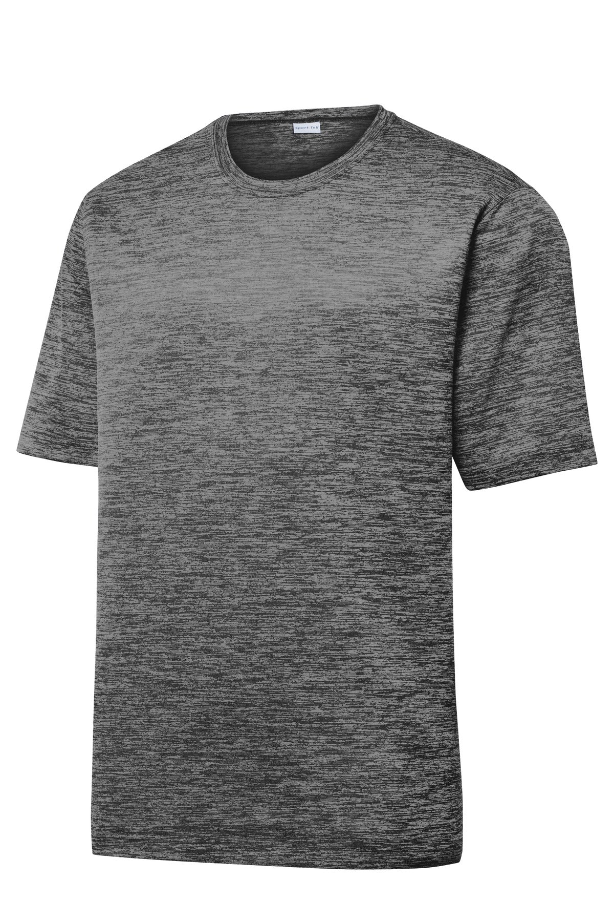 Front View of Grey Black Ele Sport-Tek PosiCharge Electric Heather Tee. ST390