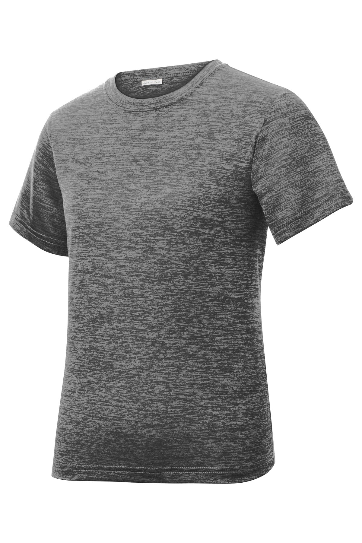 Front View of Grey Black Ele Sport-Tek Youth PosiCharge Electric Heather Tee. YST390