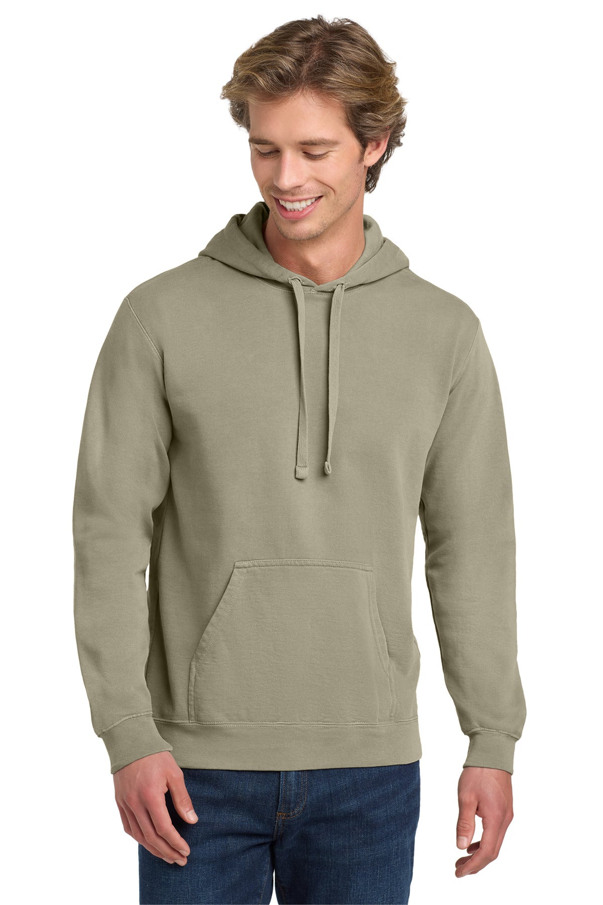 Front View of Grey COMFORT COLORS Ring Spun Hooded Sweatshirt. 1567