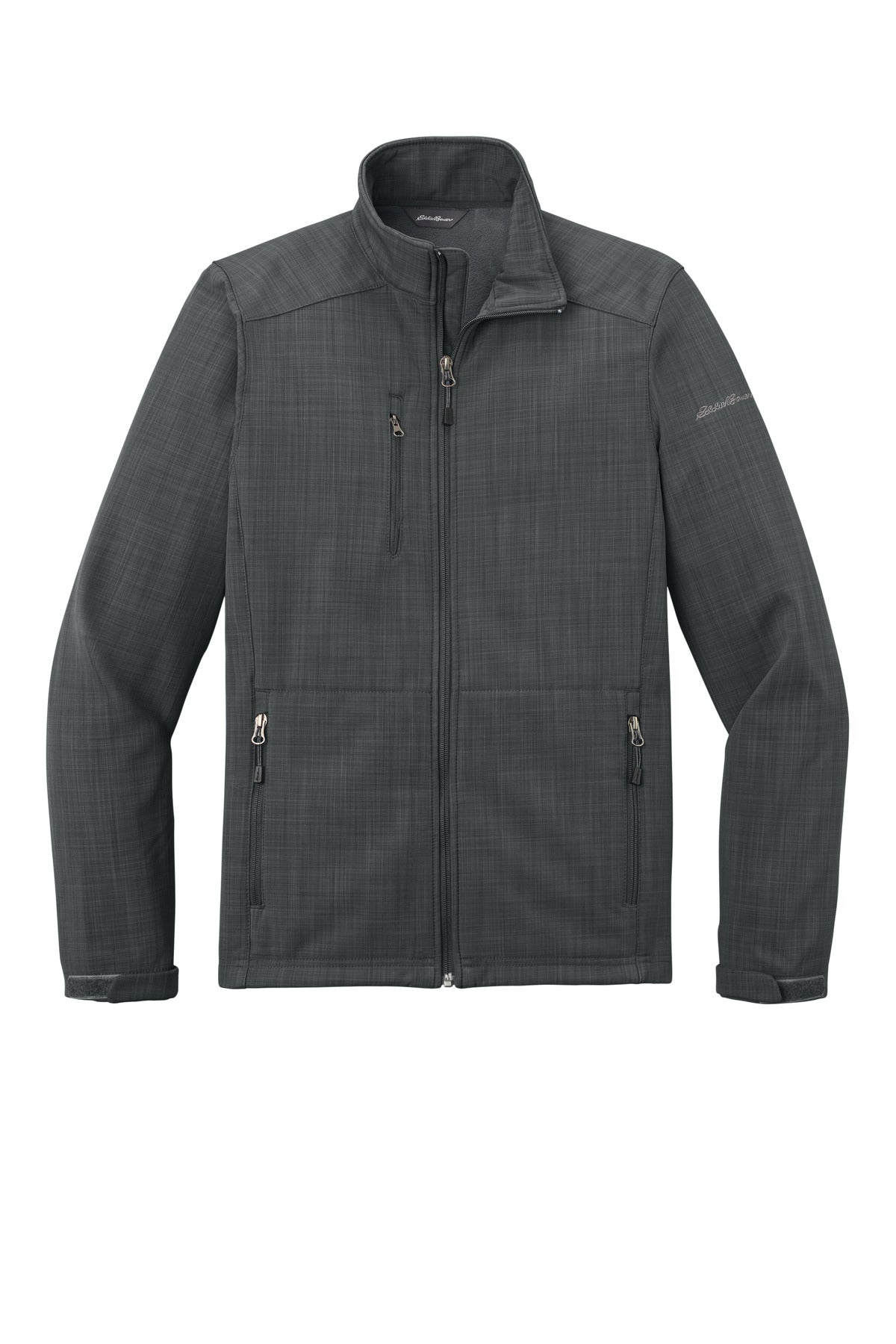 Front View of Grey Eddie Bauer Shaded Crosshatch Soft Shell Jacket. EB532