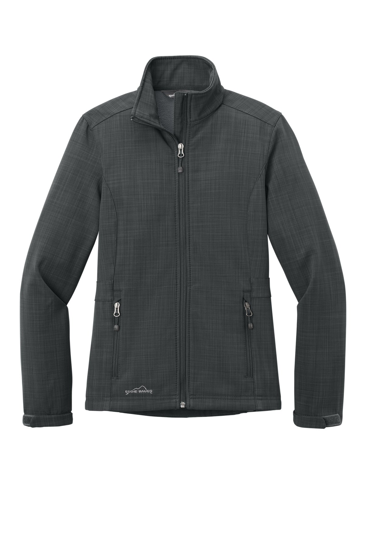 Front View of Grey Eddie Bauer Women's Shaded Crosshatch Soft Shell Jacket. EB533