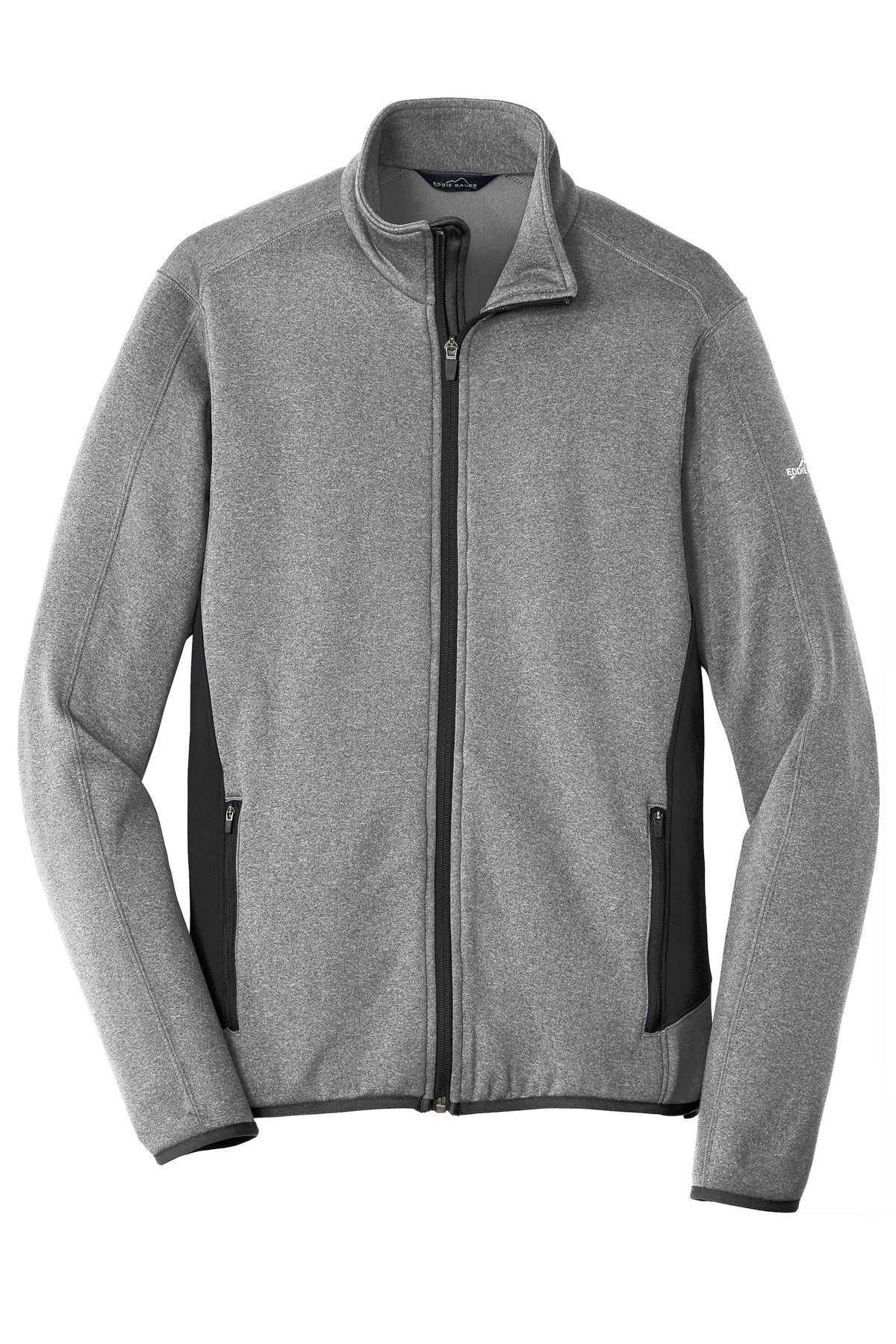 Front View of Grey Heather Eddie Bauer Full-Zip Heather Stretch Fleece Jacket. EB238