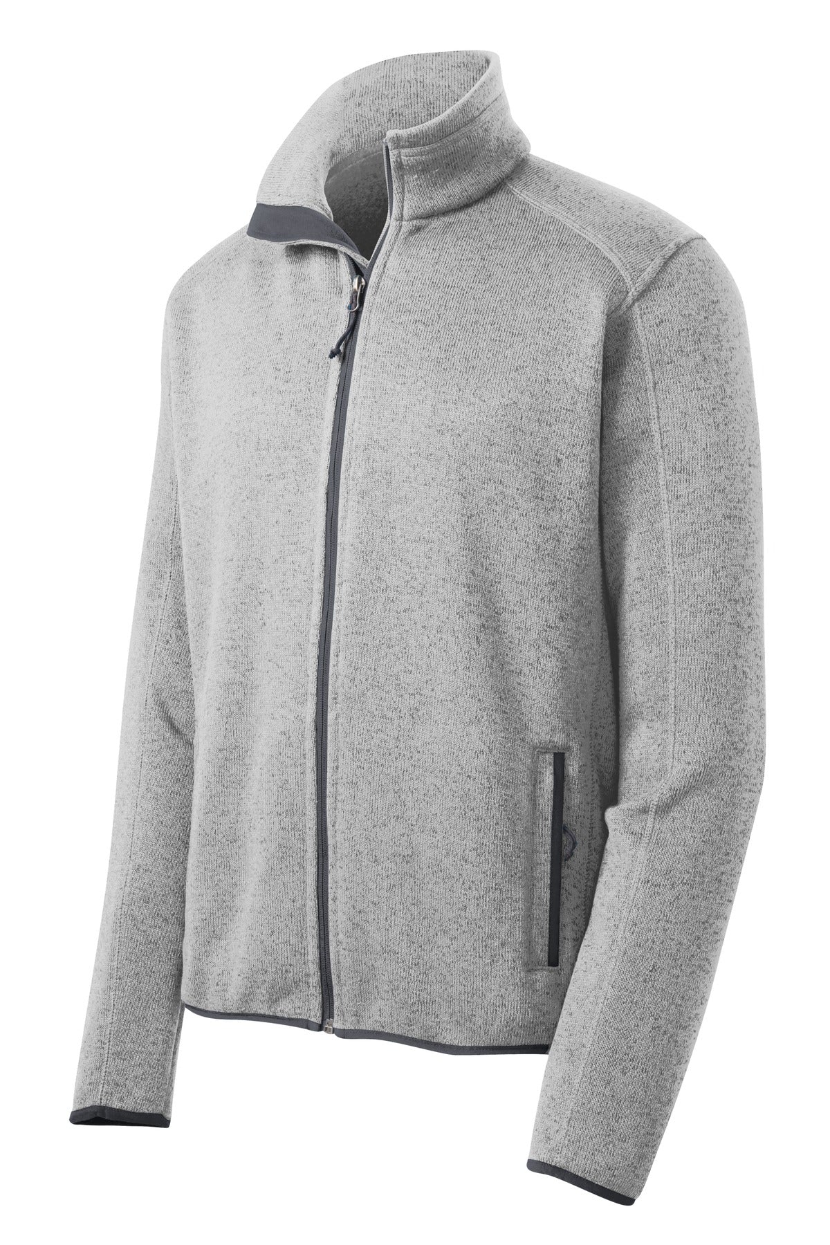 Front View of Grey Hthr Port Authority Sweater Fleece Jacket. F232