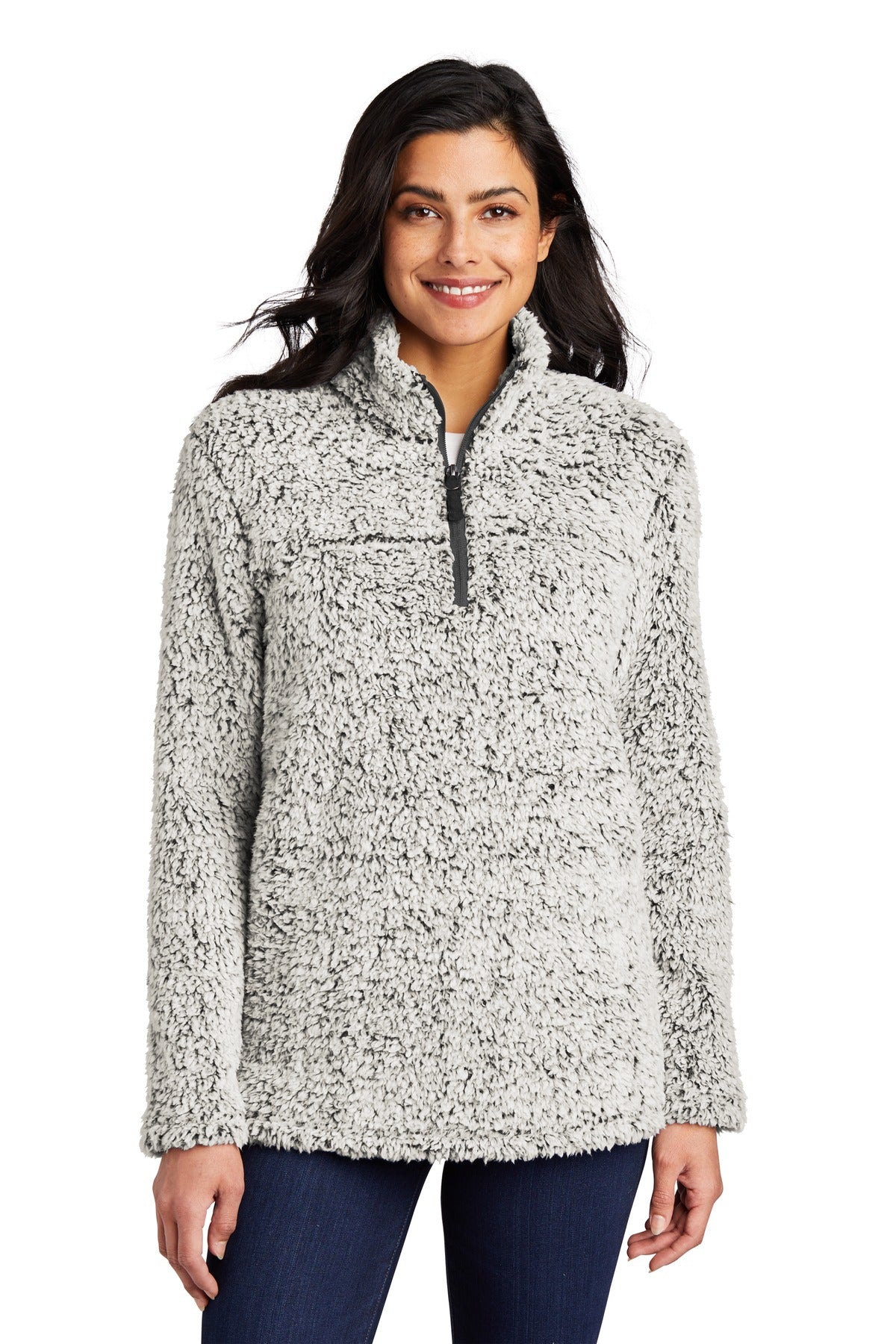 Front View of Grey Hthr Port Authority Women's Cozy 1/4-Zip Fleece L130