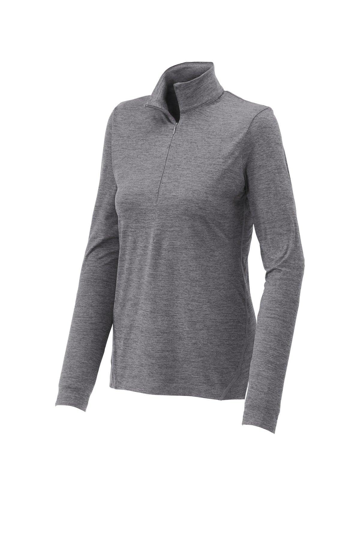 Front View of Grey Hthr Sport-Tek Women's Exchange 1.5 Long Sleeve 1/2-Zip LST711