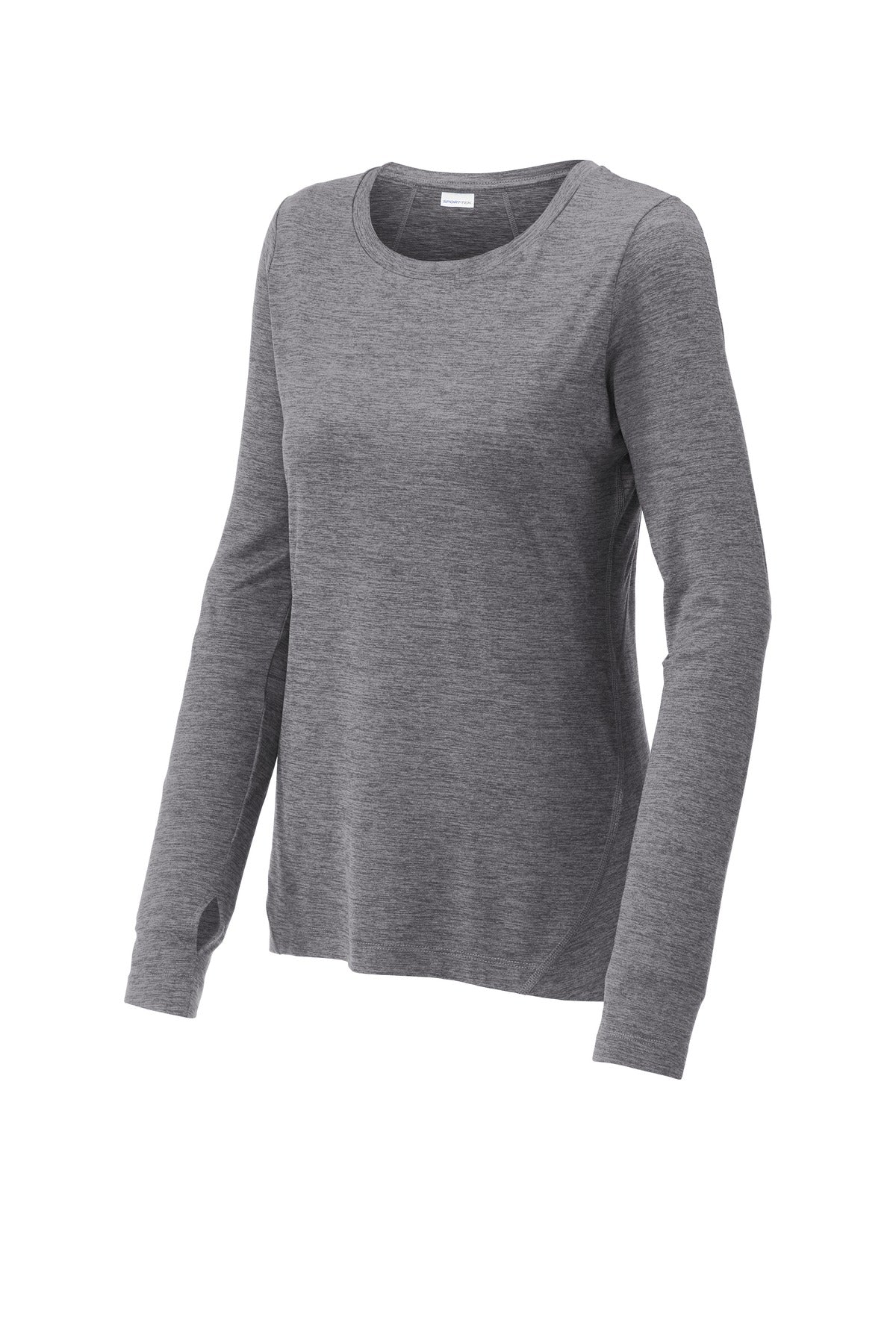 Front View of Grey Hthr Sport-Tek Women's Exchange 1.5 Long Sleeve Crew LST710
