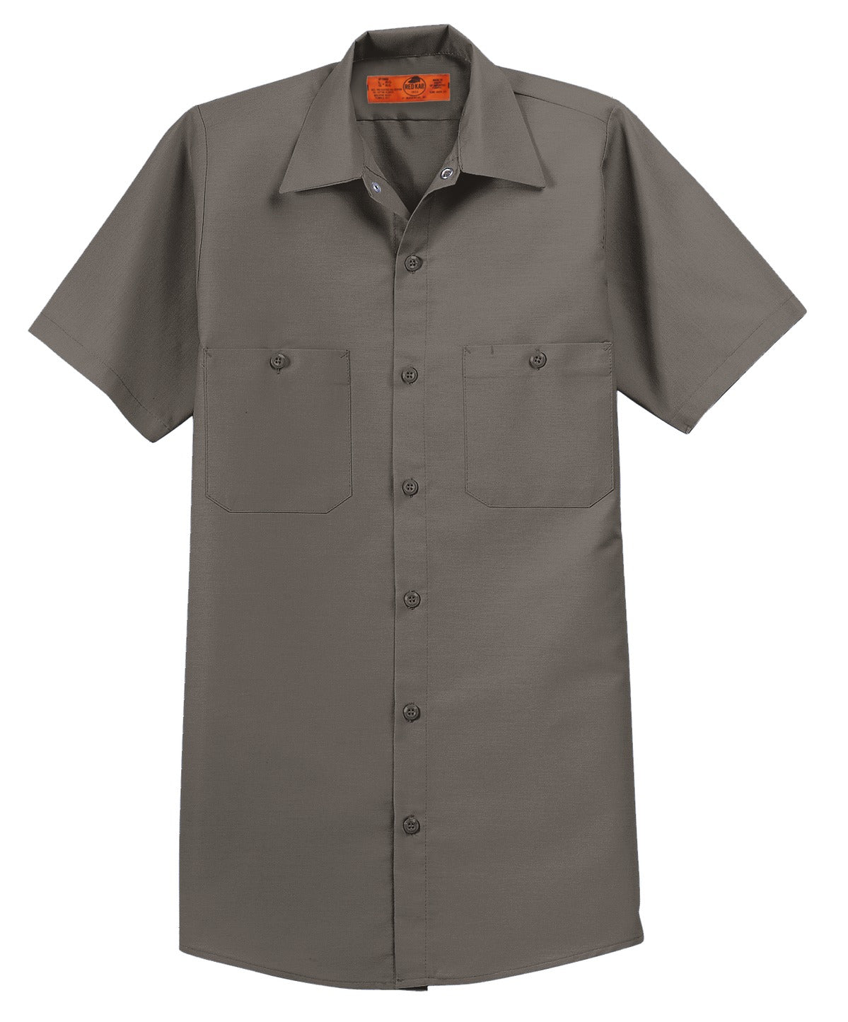 Front View of Grey Red Kap Long Size, Short Sleeve Industrial Work Shirt. SP24LONG