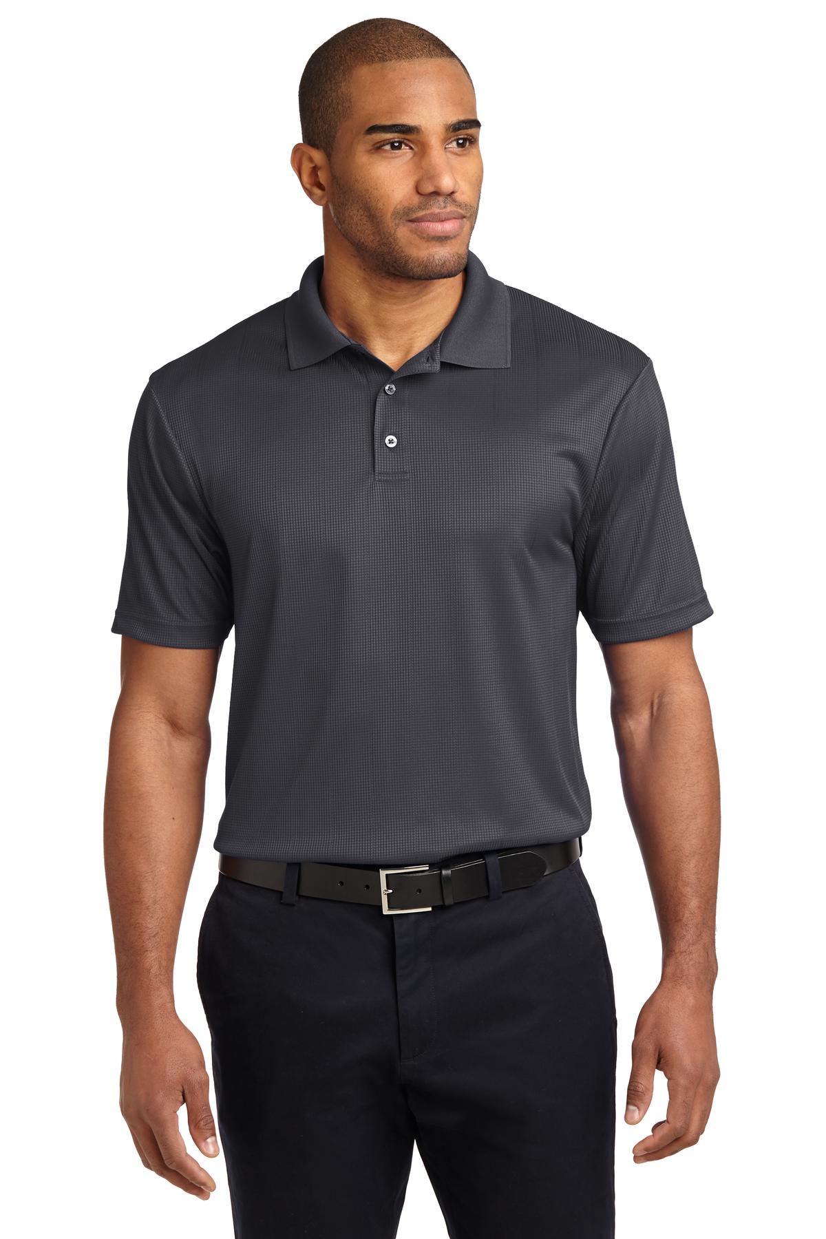 Front View of Grey Smoke Port Authority Performance Fine Jacquard Polo. K528