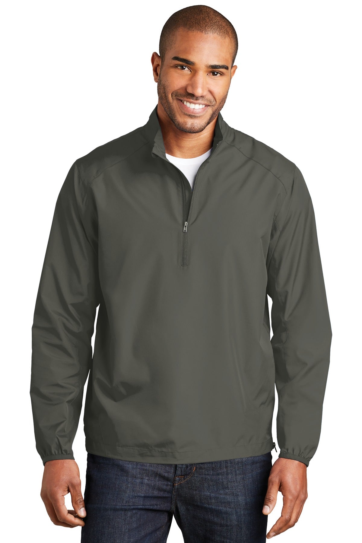 Front View of Grey Steel Port Authority Zephyr 1/2-Zip Pullover. J343