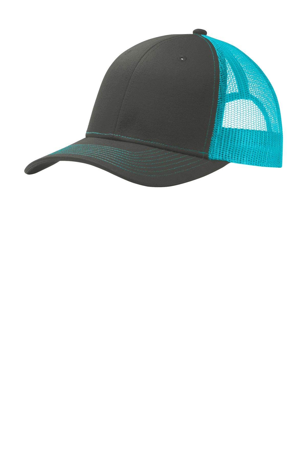 Front View of Grey Steel/NBl Port Authority Snapback Trucker Cap. C112