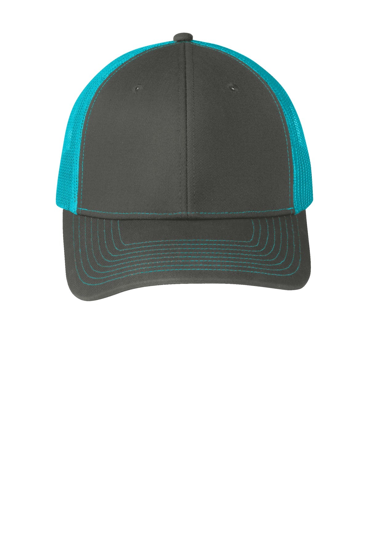 Front View of Grey Steel/NBl Port Authority Snapback Trucker Cap. C112